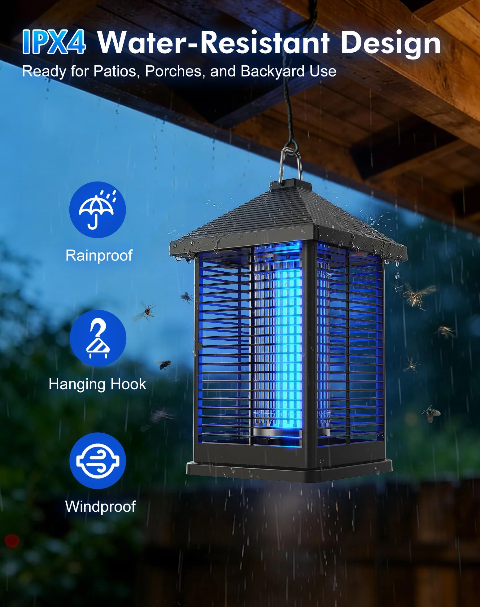 Lampada Antizanzare Elettrica 18W, 4000V Smart Auto Trappola Elettrica Anti-Insetti Volanti 80 ㎡ Copertura IPX4 Per Uso Interno Ed Esterno, Sicura Per Famiglia, Terrazza, Giardino, Campeggio, Casa