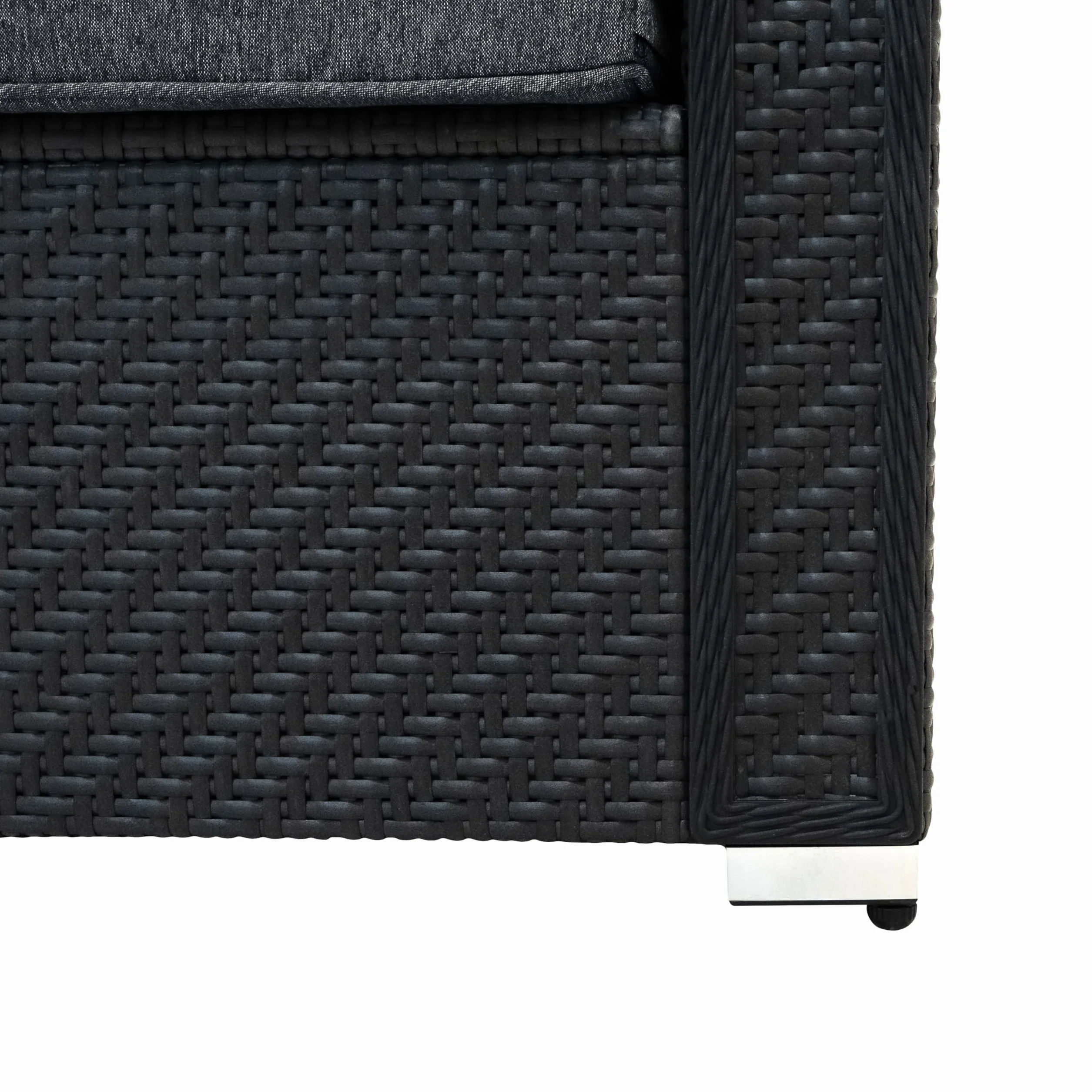 Monster Shop Set Mobili da Giardino 7 Pezzi in Rattan Nero – Divano Modulare 5 Posti con Cuscini Lavabili, Tavolino in Vetro, Copertura Impermeabile, per Esterno, Terrazzo e Veranda