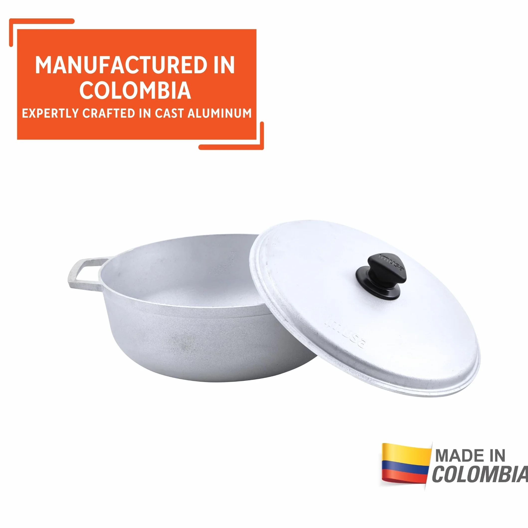 IMUSA USA GAU-80506W Caldaio tradizionale colombiano da 6,9 quarti (forno olandese) per cucinare e servire, argento
