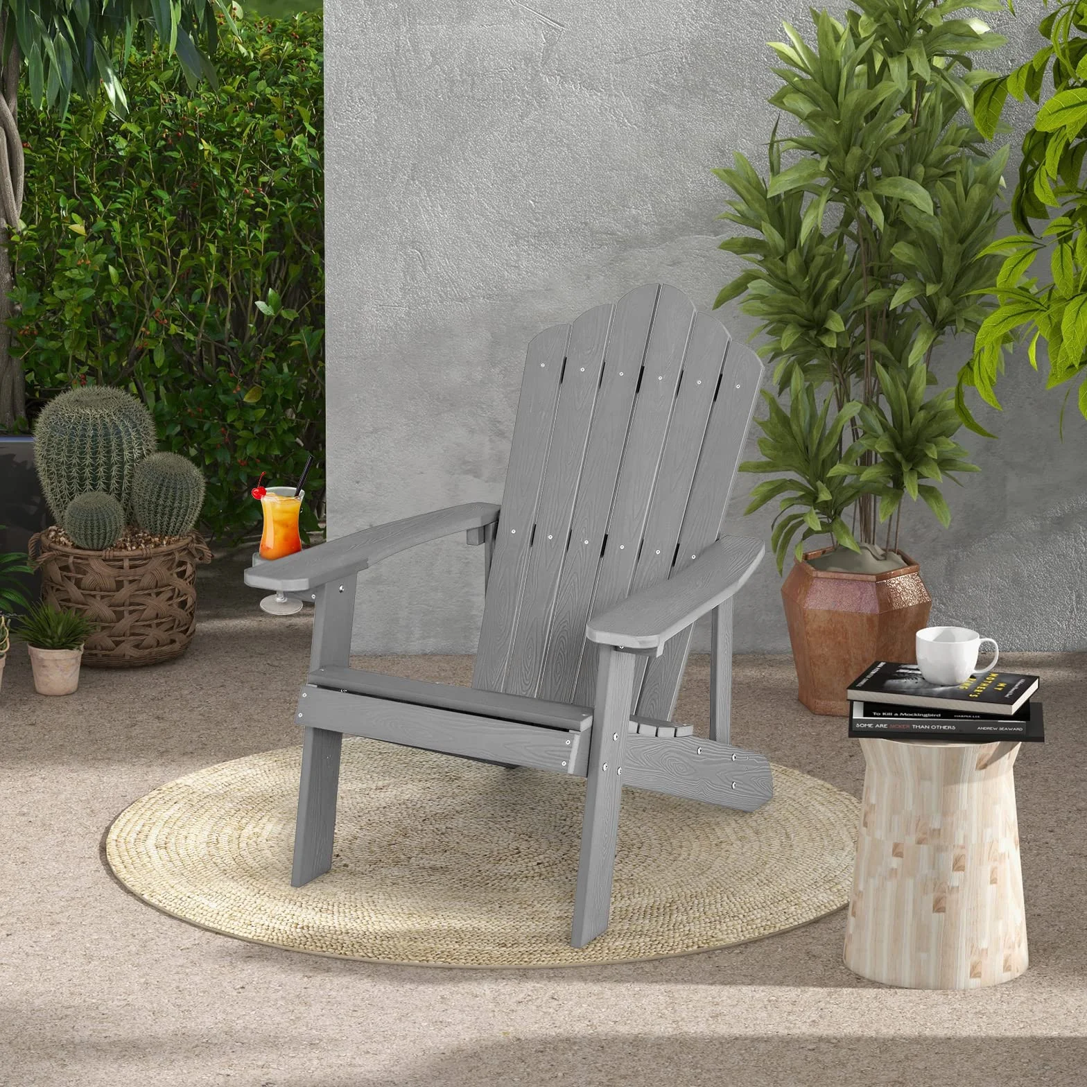 KOMFOTTEU sedia Adirondack Hips, Patrone Resistanti a Tutte le Condizioni, Falò con Supporto per Tazze, 77 x 86 x 94 cm (grigio)
