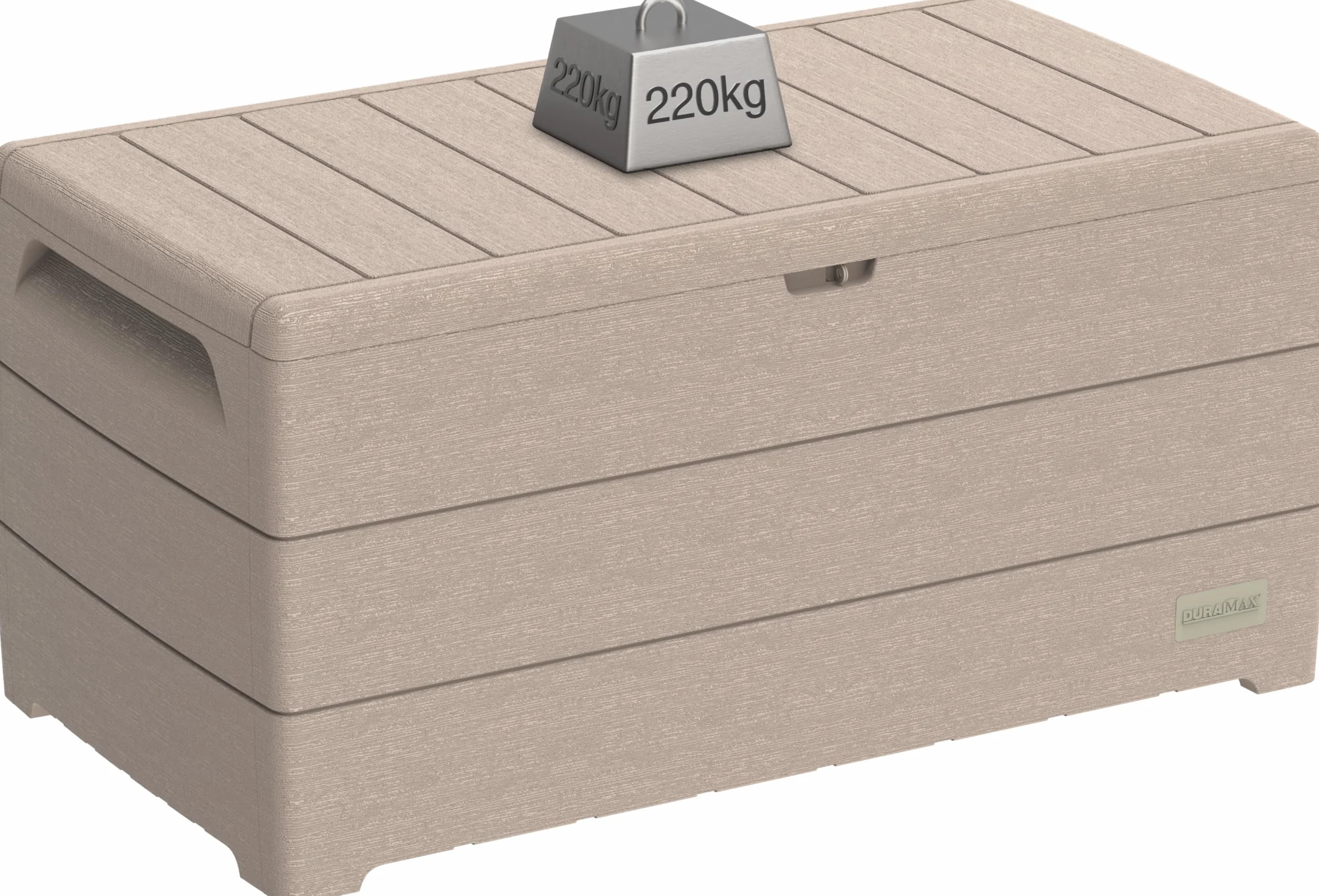 Duramax Cedargrain Durabox 270 Litri/ 71 Galloni Baule da Giardino, Cassapanca Contenitore da Esterno in plastica con ruote e maniglie, Scatole Per Esterni, Tortora caldo, 55.7 x 45.3 x 117.2 cm