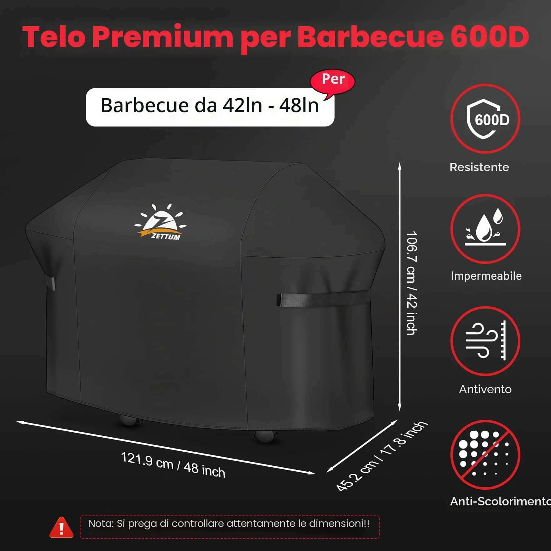 Zettum Copertura barbecue 121 cm Weber Spirit serie 200 Oxford 600D Impermeabile Telo Esterno