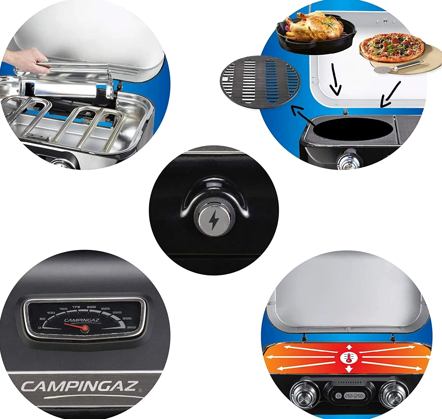 Campingaz Attitude 2100 LX griglia a gas portatile 2 bruciatori acciaio 5 kW campeggio termometro plancha ghisa