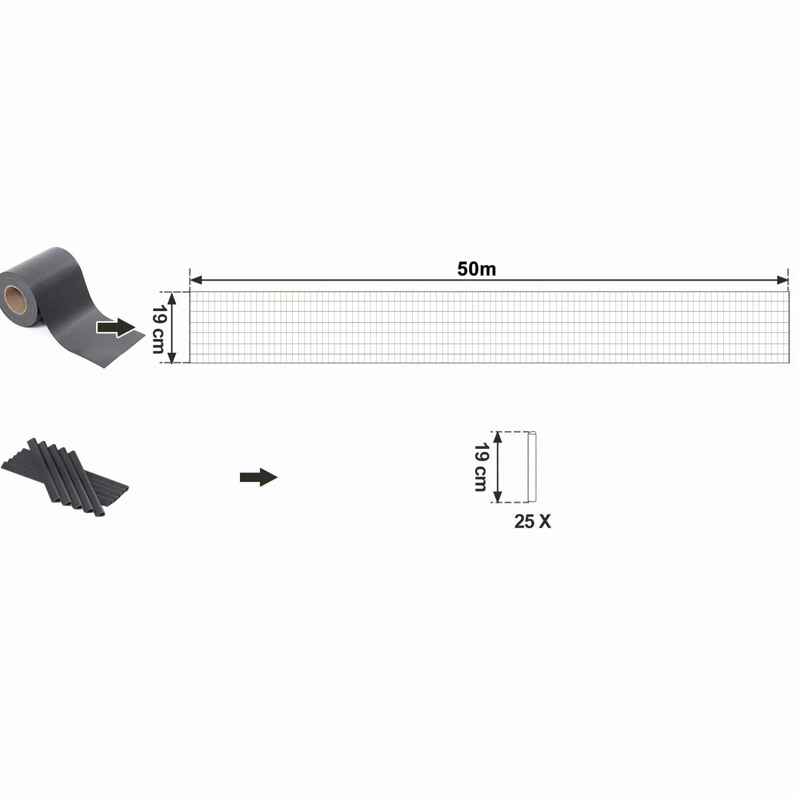 SONGMICS GPJ50GY Strisce frangivista in PVC, extra spesse con 25 clip di fissaggio, 50 m x 19 cm