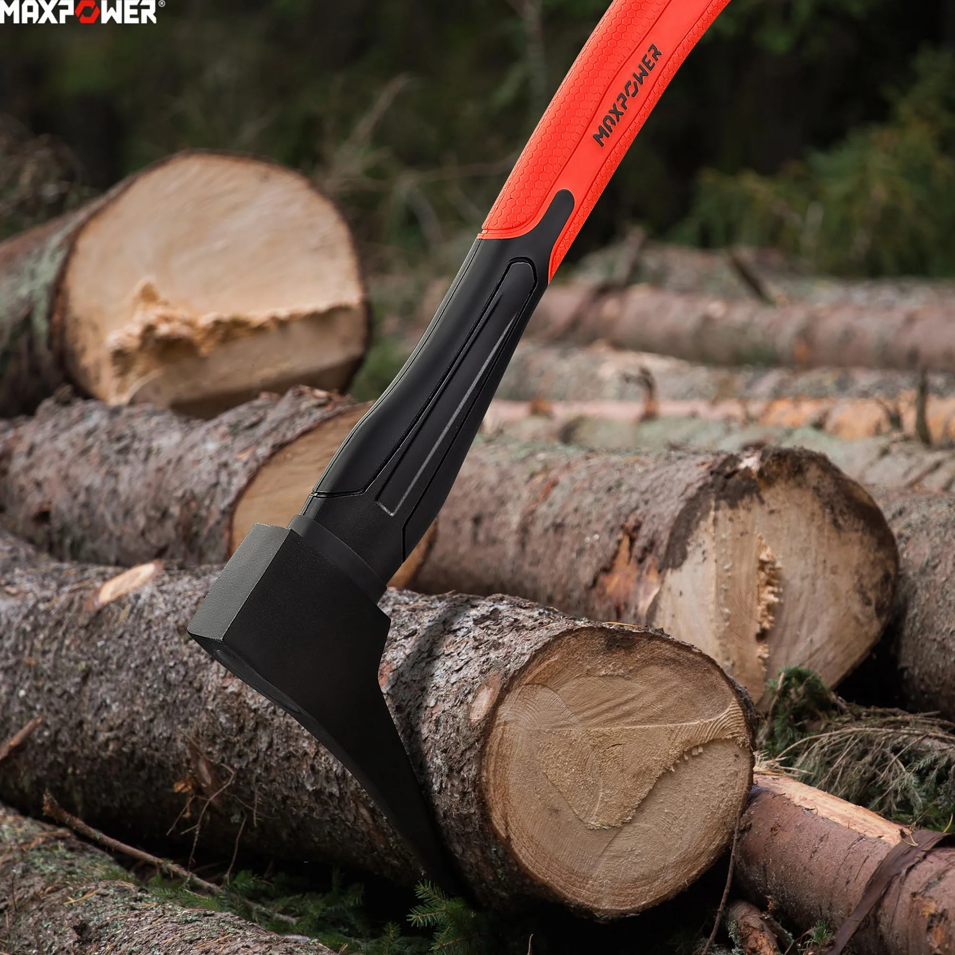 MAXPOWER Sappie Manuale 400 mm Acciaio al Carbonio, Ascia Ergonomica con Impugnatura da Fibra di Vetro e TPR