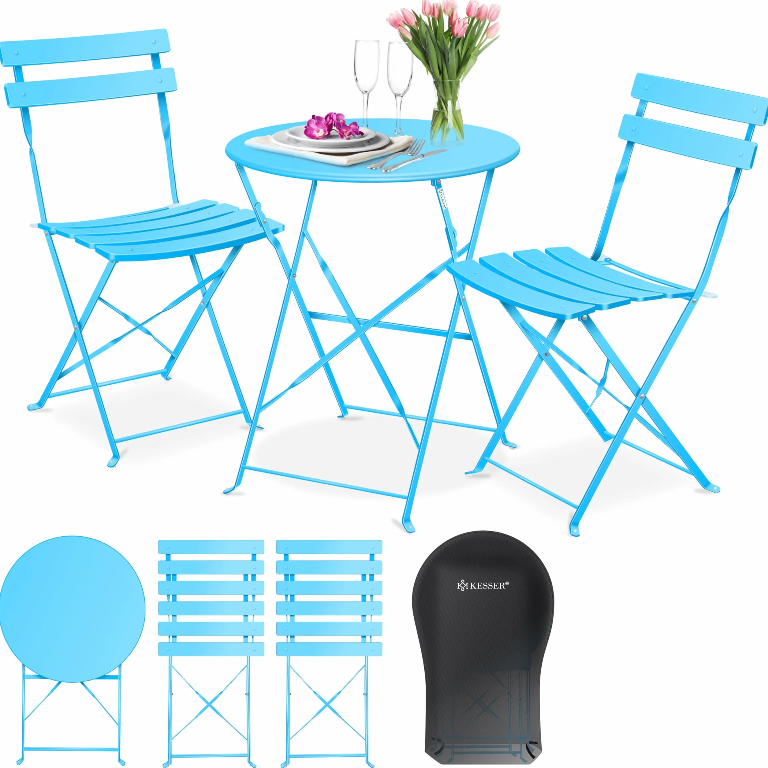 KESSER® Set da bistrot 3 pezzi con 2 sedie pieghevoli, tavolo in metallo, copertura