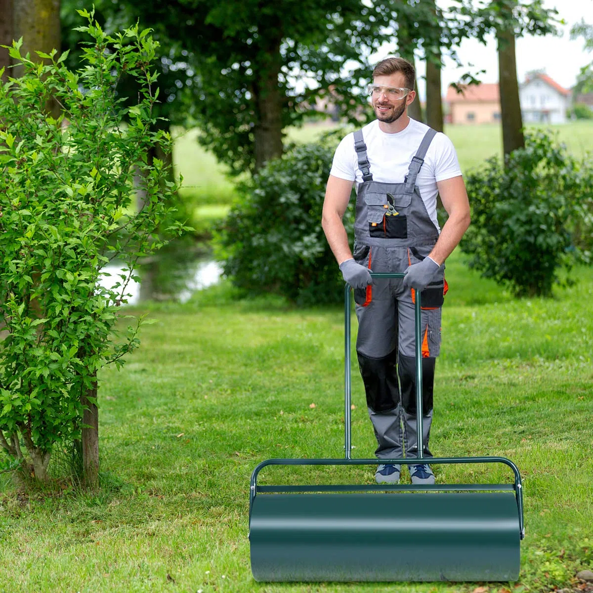 COSTWAY Rullo per Prato 90cm Ø30 63L Verde