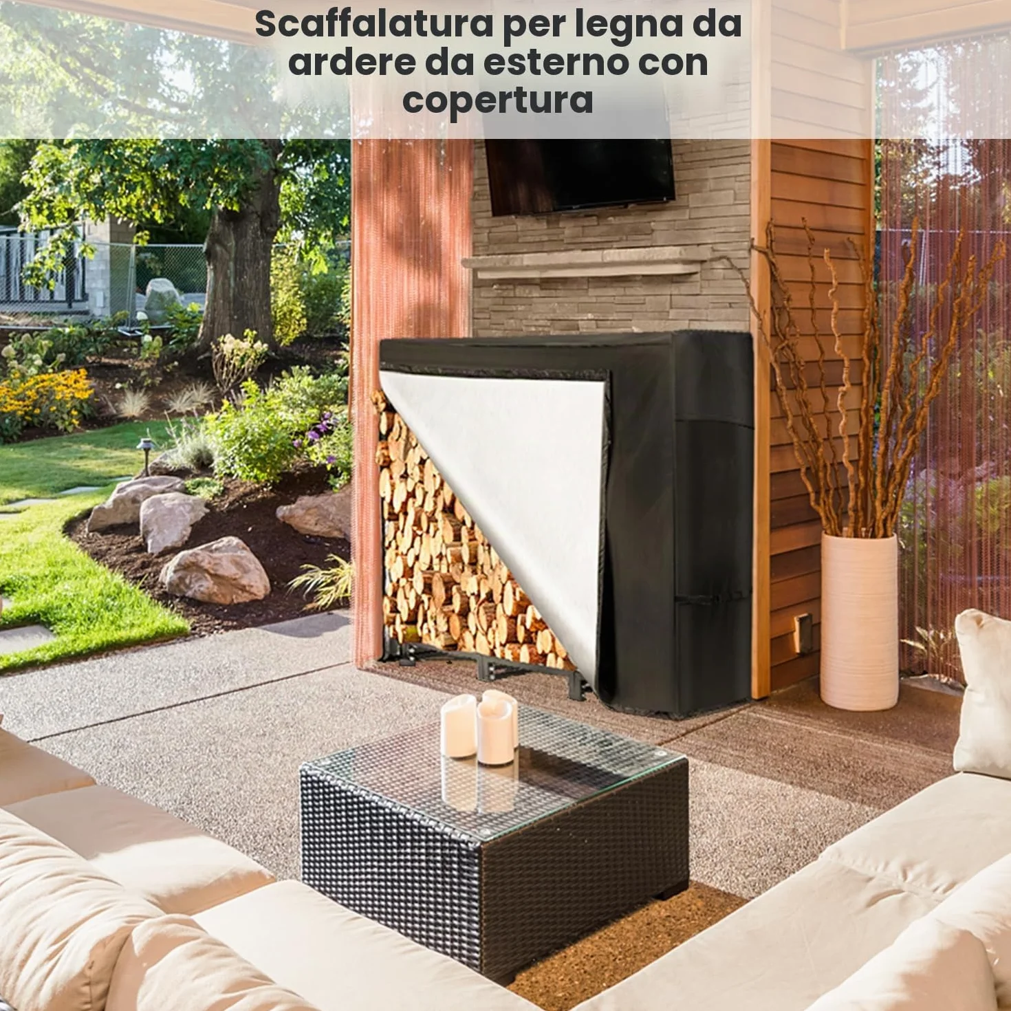 NALONE legnaia da esterno con coperchio impermeabile portalegna Metallo 4FT
