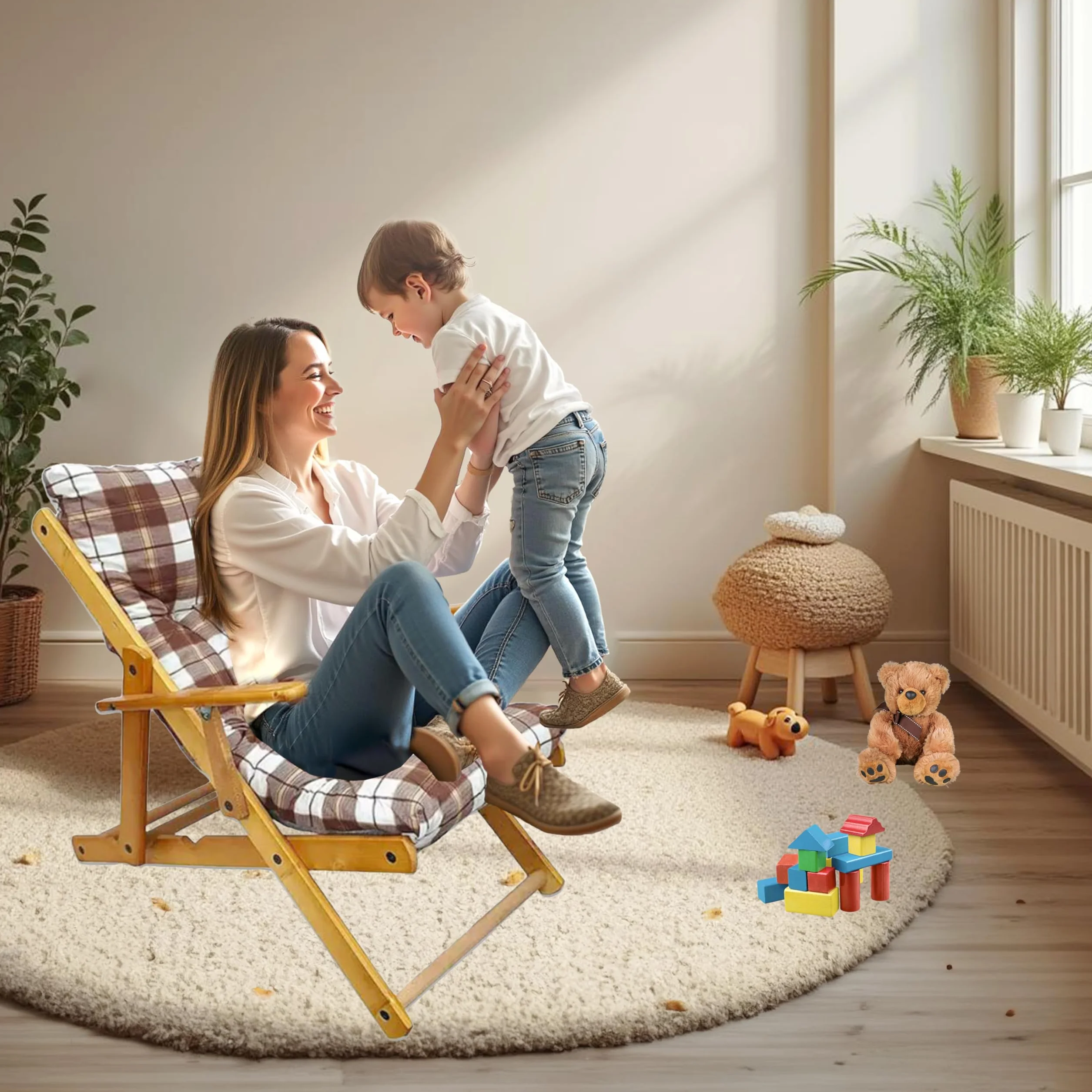 MAURY'S Poltrona Sdraio Harmony Relax w Legno 3 posizioni z Cuscino Imbottito (Scozzese)