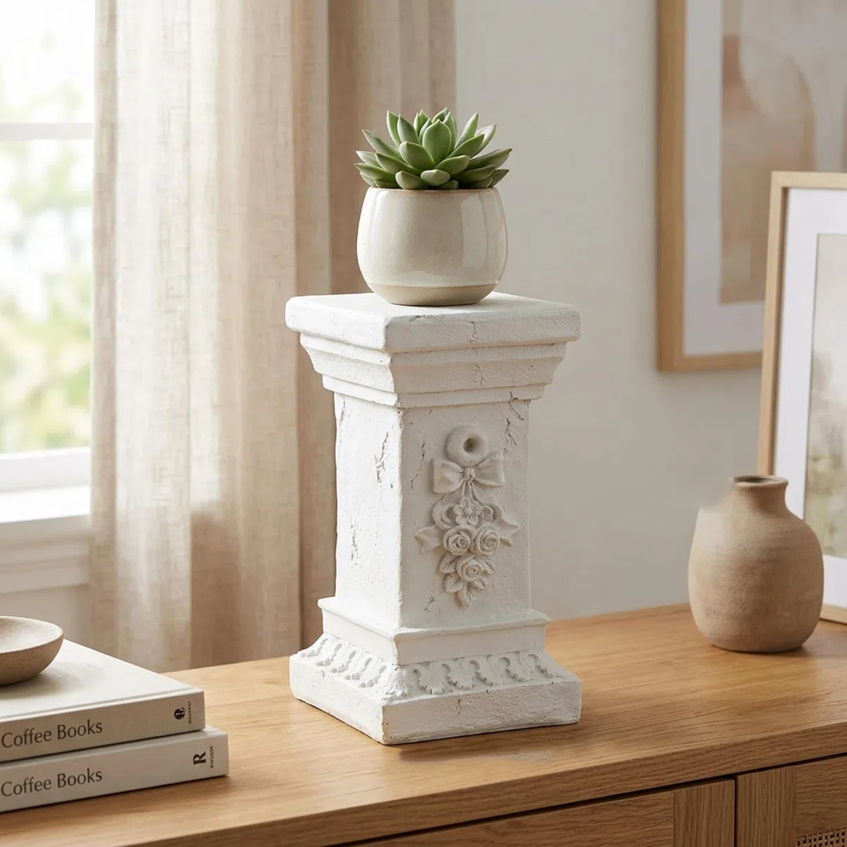 Piedistallo colonna in resina per statue vasi fiori 11,81x6,69 pollici