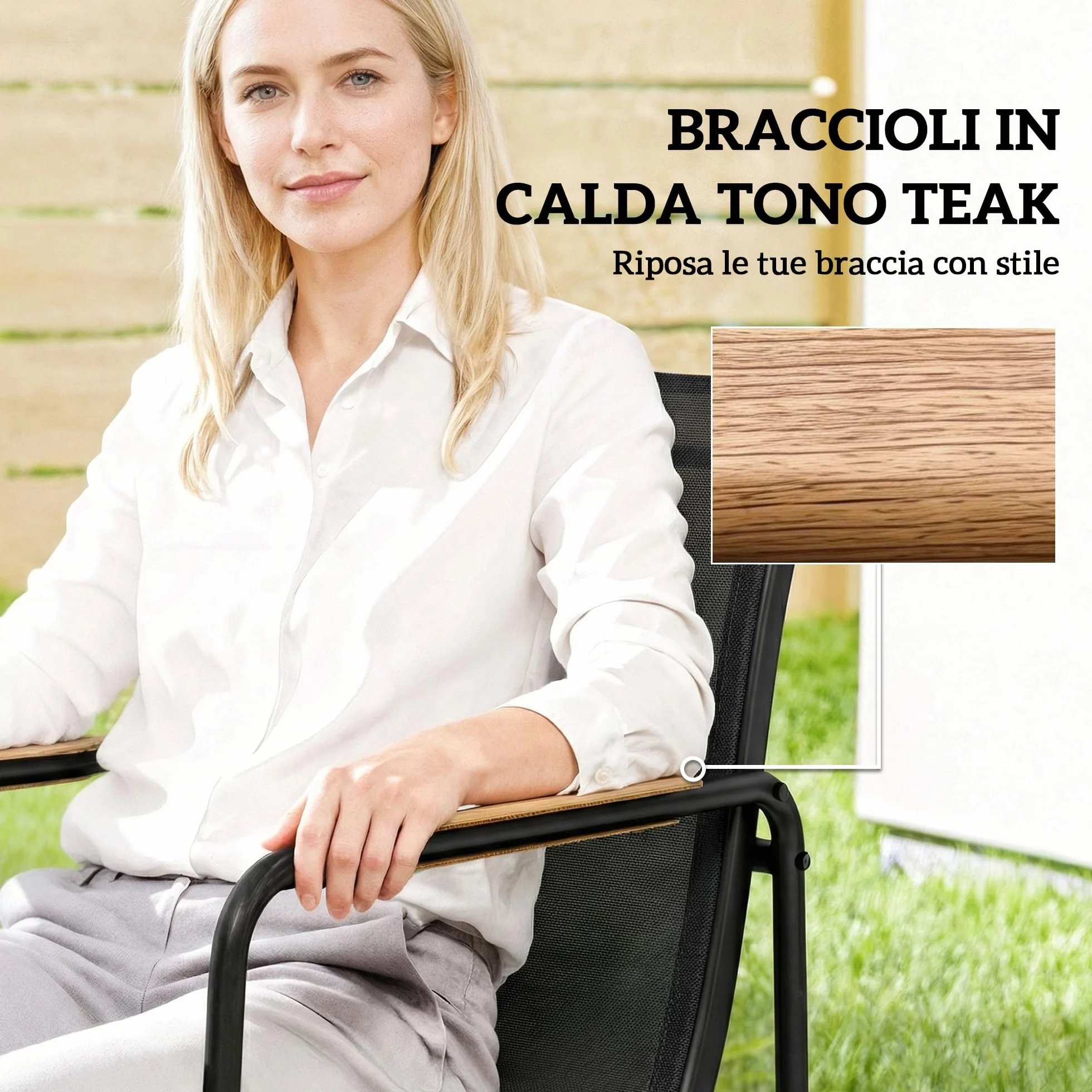 Outsunny Set Tavolo e Sedie da Giardino 7 Pezzi, Pranzo Esterno con Tavolo in Vetro Temperato, Sedie Texteline Traspirante, Acciaio, Nero