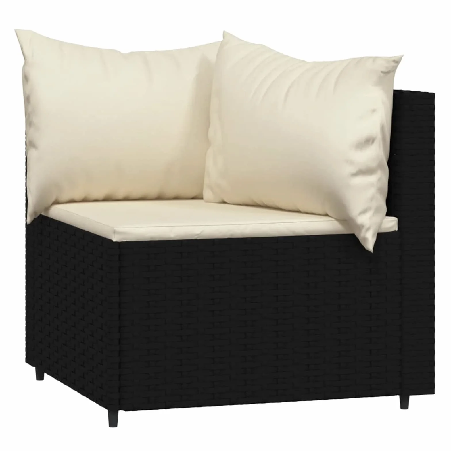 Divani Angolari da Giardino, con Cuscini in Polyrattan Nero e Bianco, Struttura in Acciaio Verniciato a Polvere, Set da 2 Pezzi, 63x63x57,5 cm, per Esterno e Terrazza
