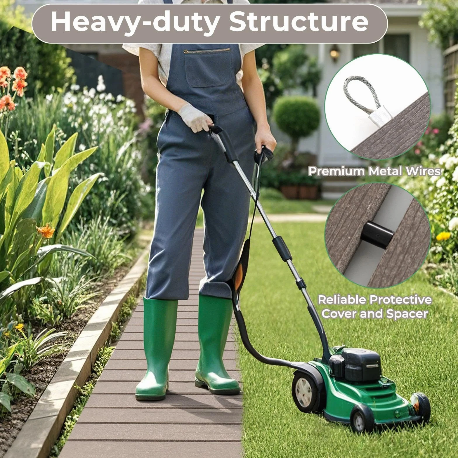 SOARS Passerella da Giardino Pieghevole 242 x 43 cm, Sentiero da Prato in HDPE con Cavi in Acciaio, Percorso da Prato Antiscivolo per Cortile e Spiaggia, Grigio