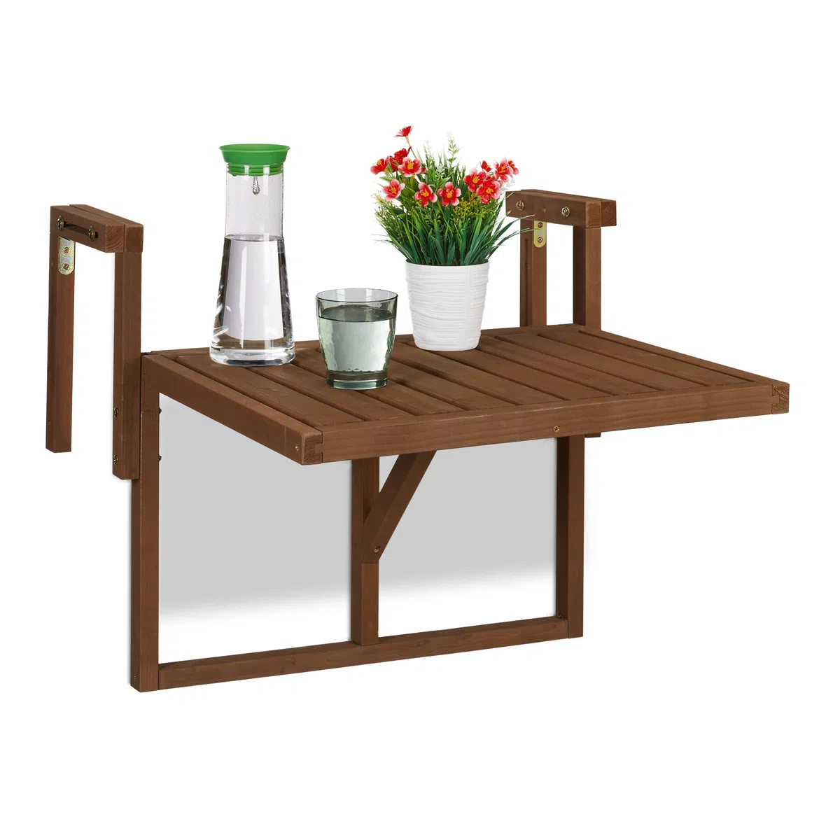 Relaxdays Tavolino Pieghevole da Balcone Regolabile in Altezza HxL 60x45 cm Marrone Scuro
