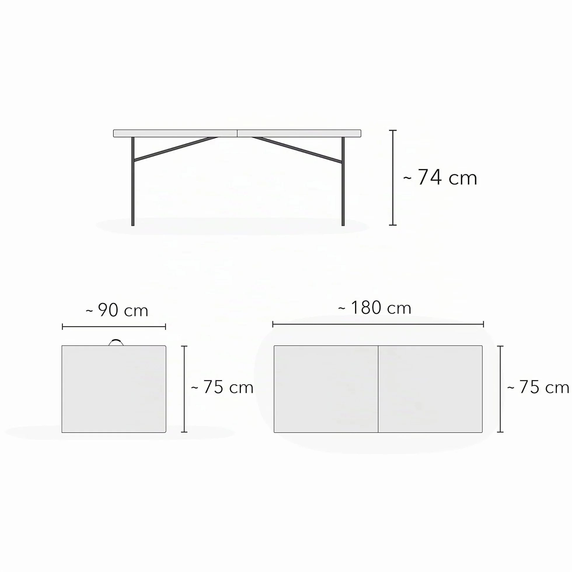 Tavolo Pieghevole da Giardino 180 x 75 x 74 cm Acciaio Verniciato a Polvere HDPE
