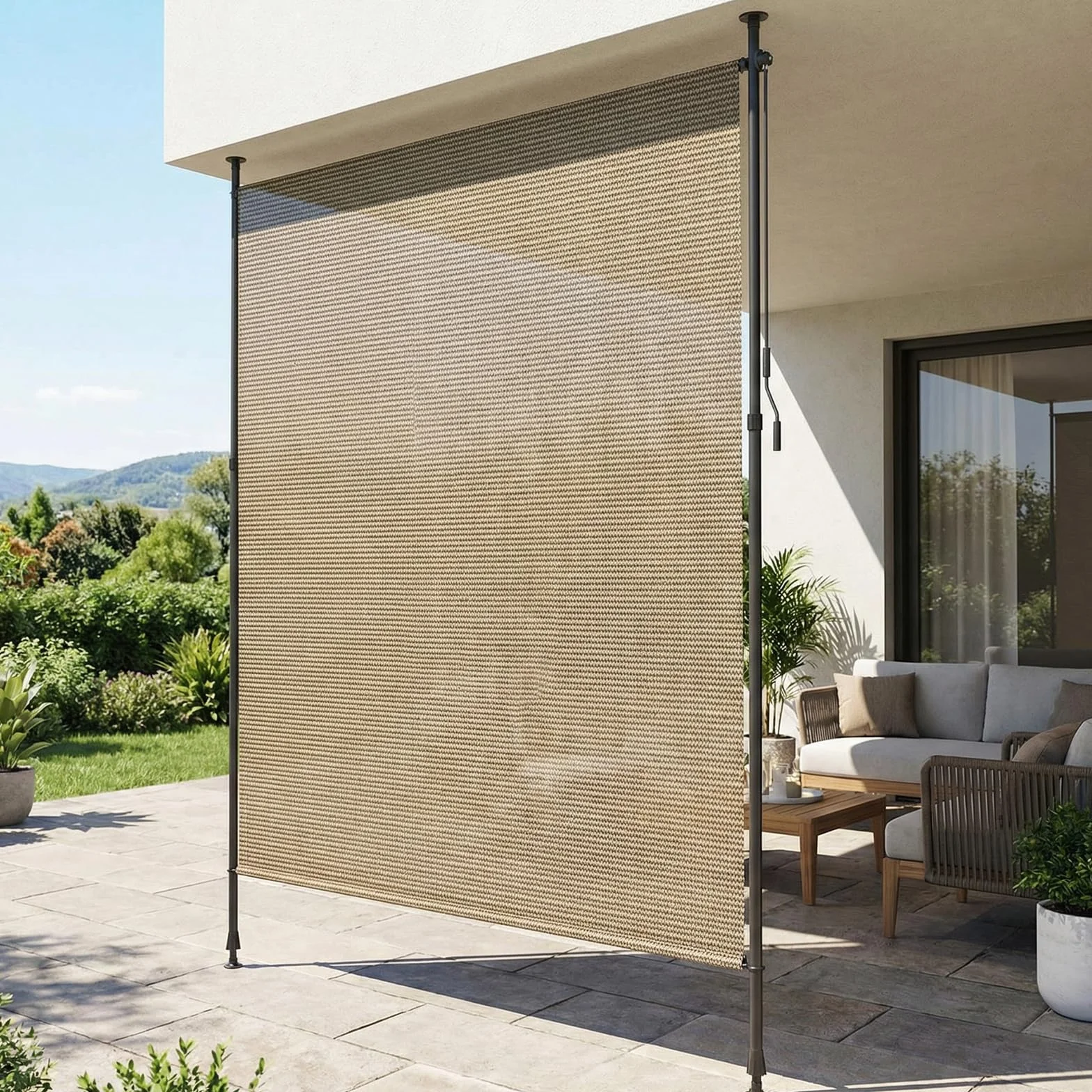 LIFERUN Tenda Verticale HDPE 200×310 cm Marrone, Tenda a Pinza Estensibile Senza Forare, Protezione Solare UV, Antivento, per Balcone Giardino Terrazza