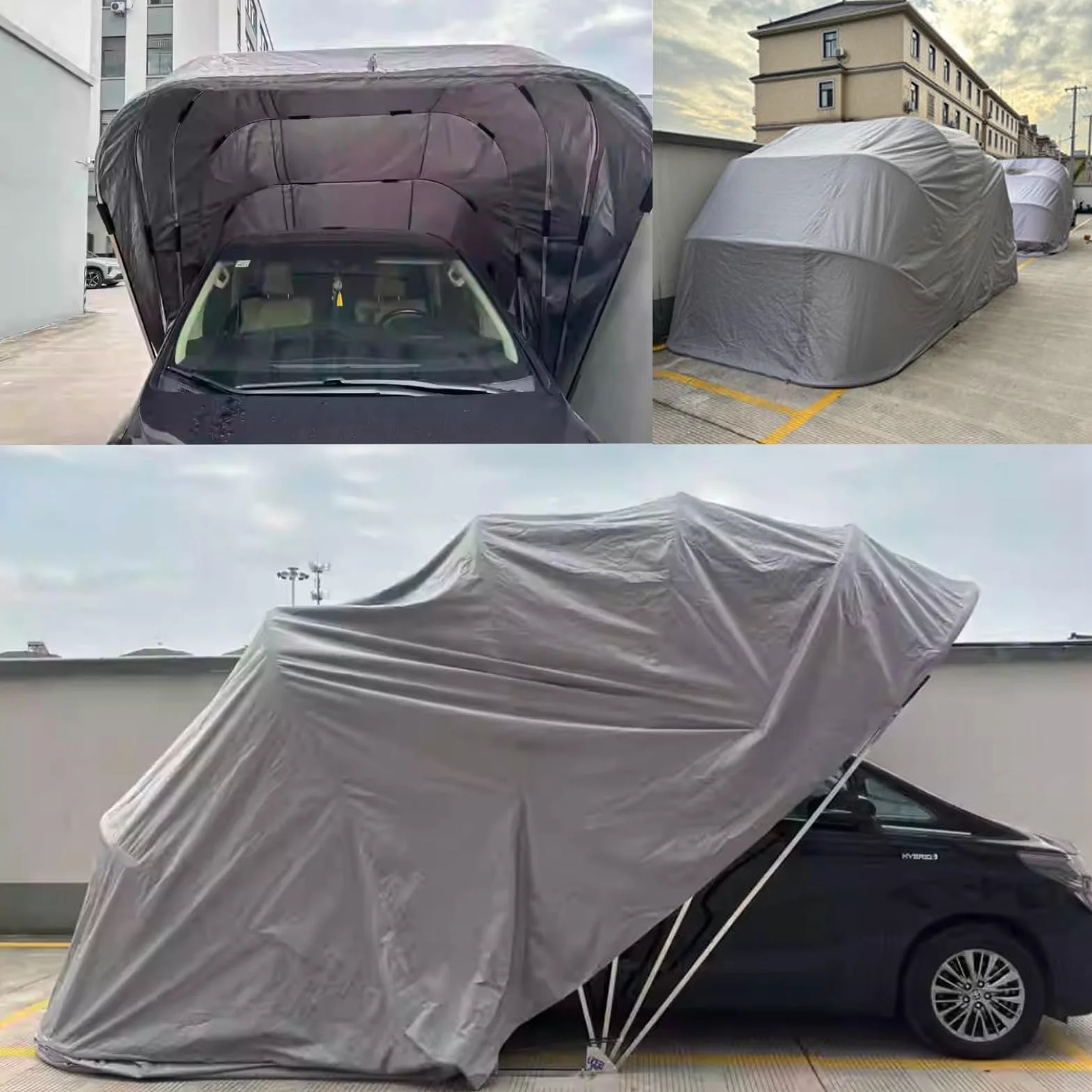 Garage Pieghevole Semiautomatico Inox Spessore Carport Resistente Venti 129km/h Protezione Anti-Grandine Telaio 300kg Grigio 5,9x2,7x2,45m