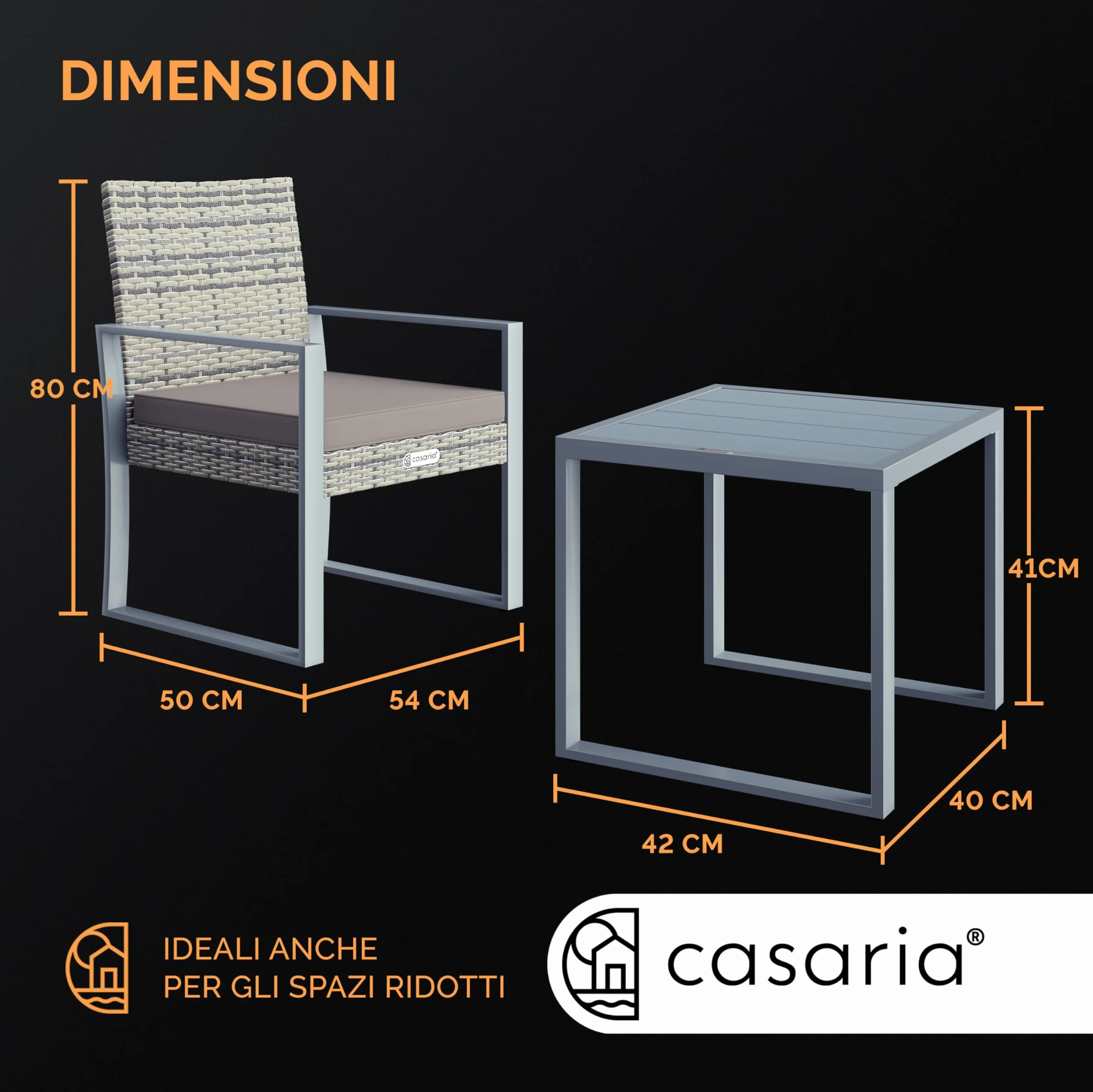 Casaria Mobili Giardino Polyrattan Robusto Tavolo WPC 160kg 2 Sedie Regolabili Cuscini Terrazza Balcone Lounge Set