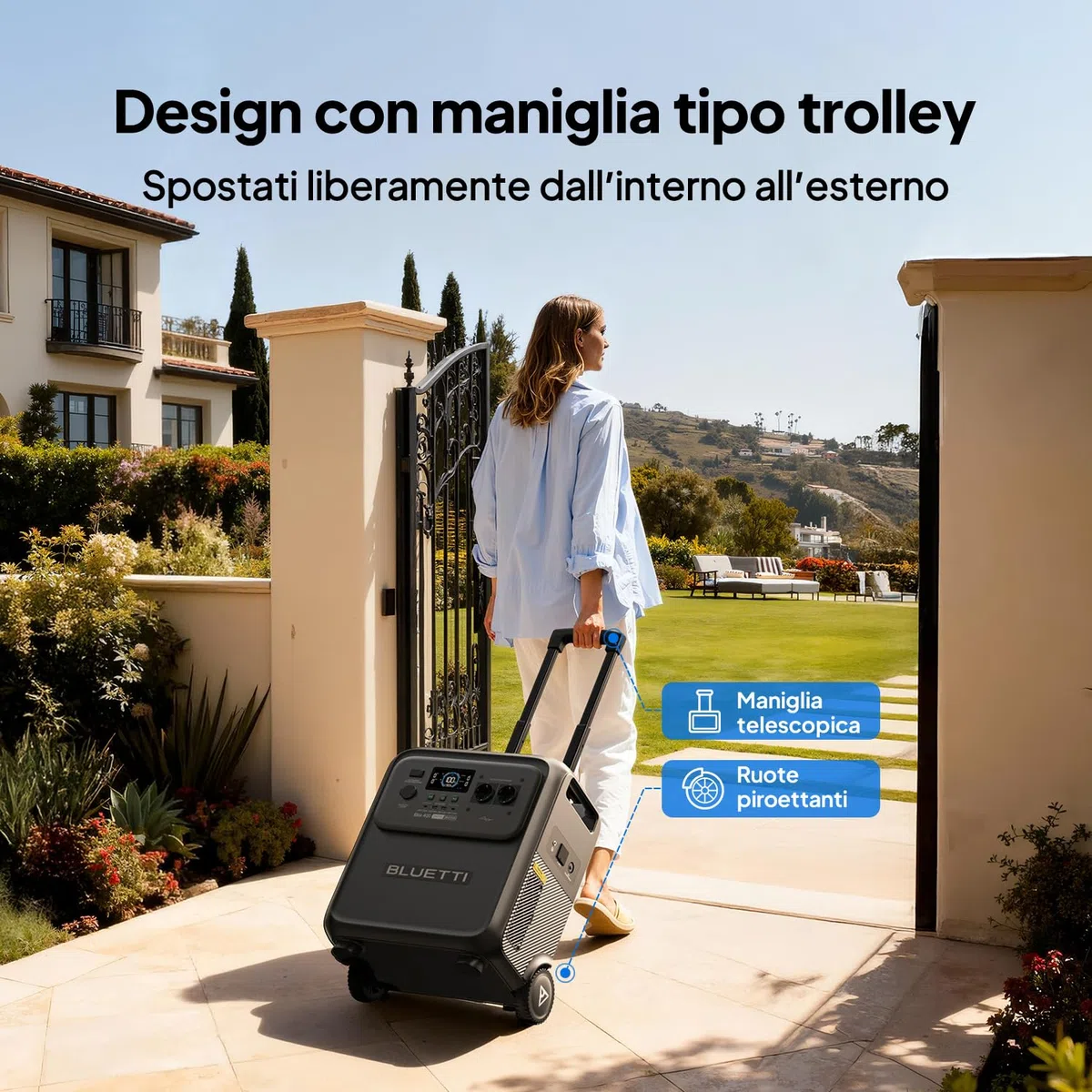 BLUETTI Elite 400 Power Station Portatile, Batteria LFP 3840Wh, 2600W AC (3900W Power Lifting), Generatore Solare ad alta capacità con ruote per backup domestico, blackout, camper e campeggio