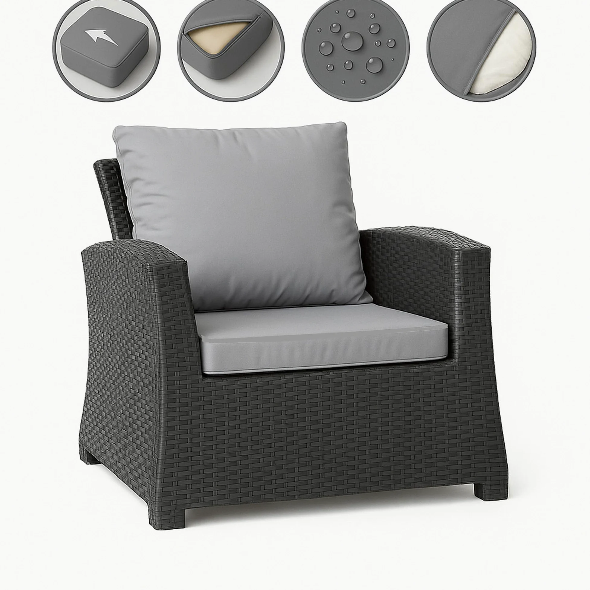 Cuscini Relax per Mobili da Giardino Set di 4, Imbottitura Morbida, Resistente alle Intemperie Grigio Chiaro