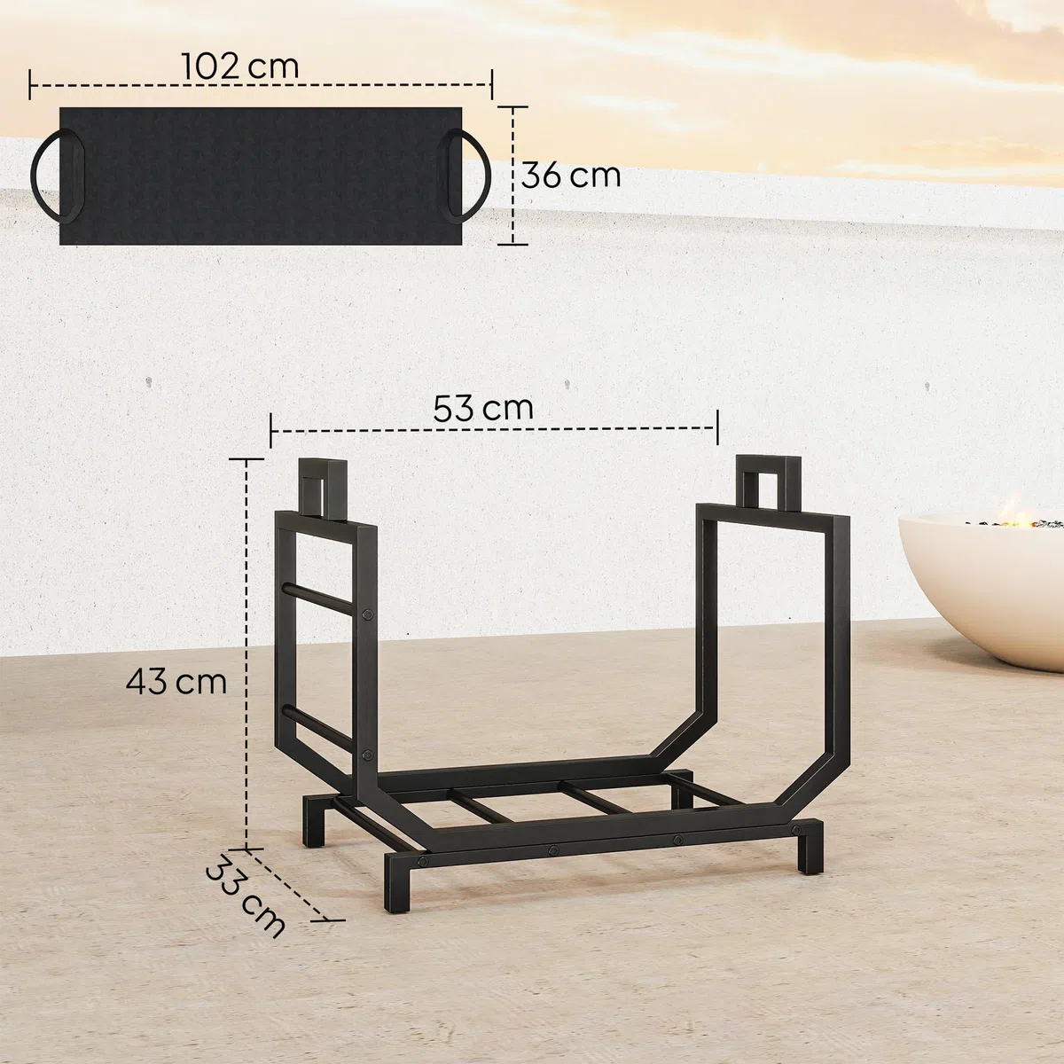 Outsunny Porta Legna Metallo 50 kg 53x33x43 cm Nero