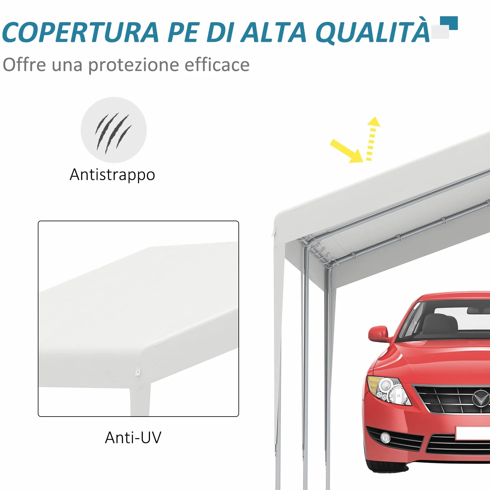 Outsunny Garage Portatile 4x4m in Acciaio Zincato Bianco per Auto e Barche