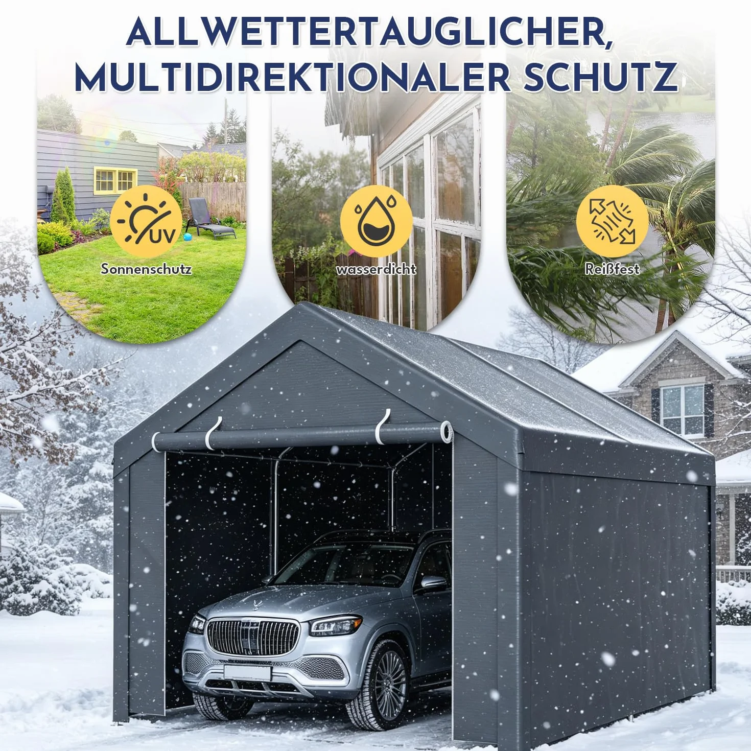 Tenda per garage impermeabile 3x4 m con pareti laterali rimovibili struttura tubolare in acciaio
