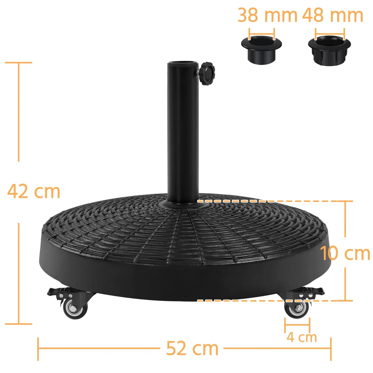 Yaheetech Base per Ombrellone da Giardino in Resina con Ruote da 25,3 kg Supporto per Pali da Ø38 mm e Ø48 mm Simile Rattan Esterno Veranda Terrazza Piscina Spiaggia Patio Nero