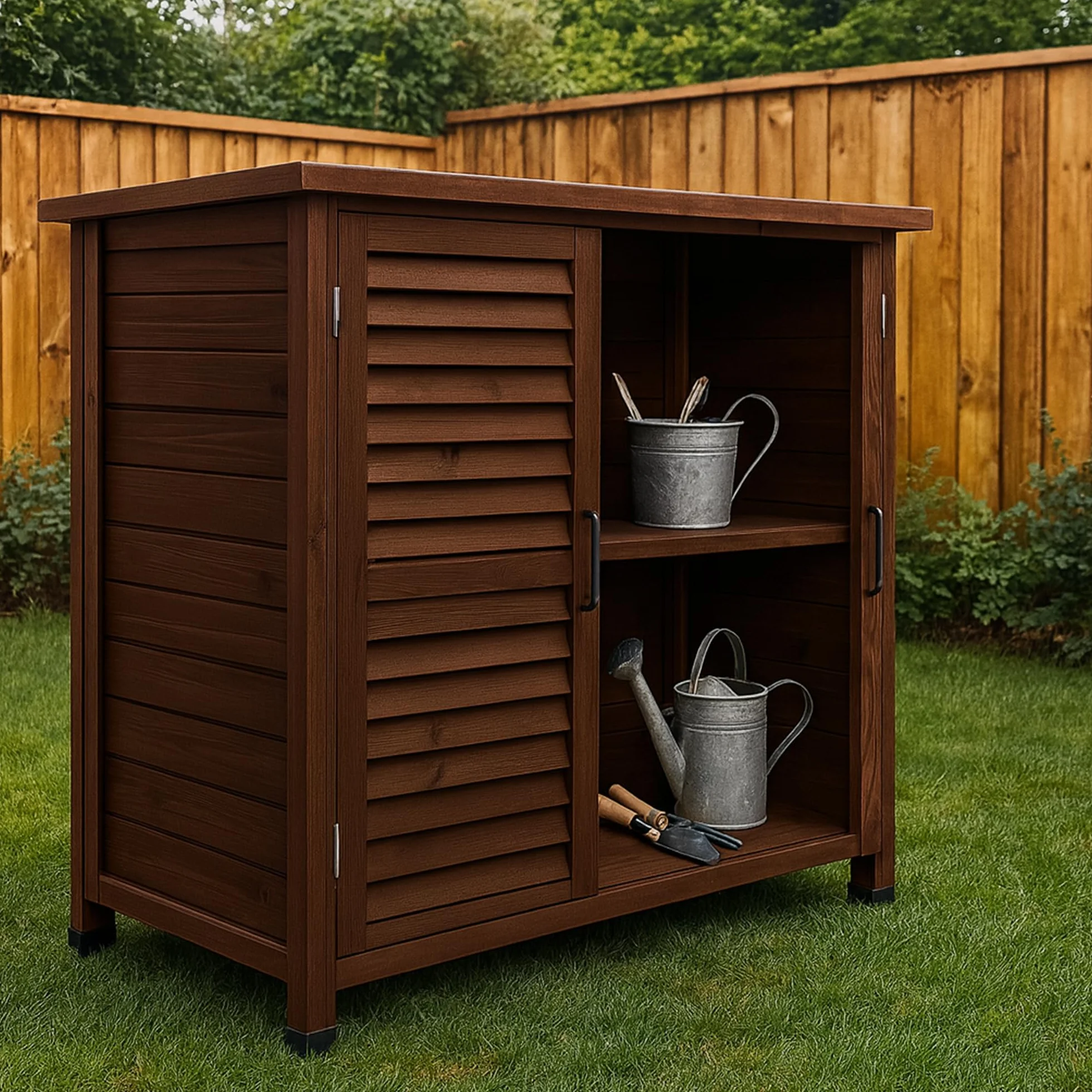 Frankystar Arborea - Armadietto da Giardino 87x96,5x46,5 cm 2 Ante con Tetto Spiovente in Legno di Abete per Attrezzi