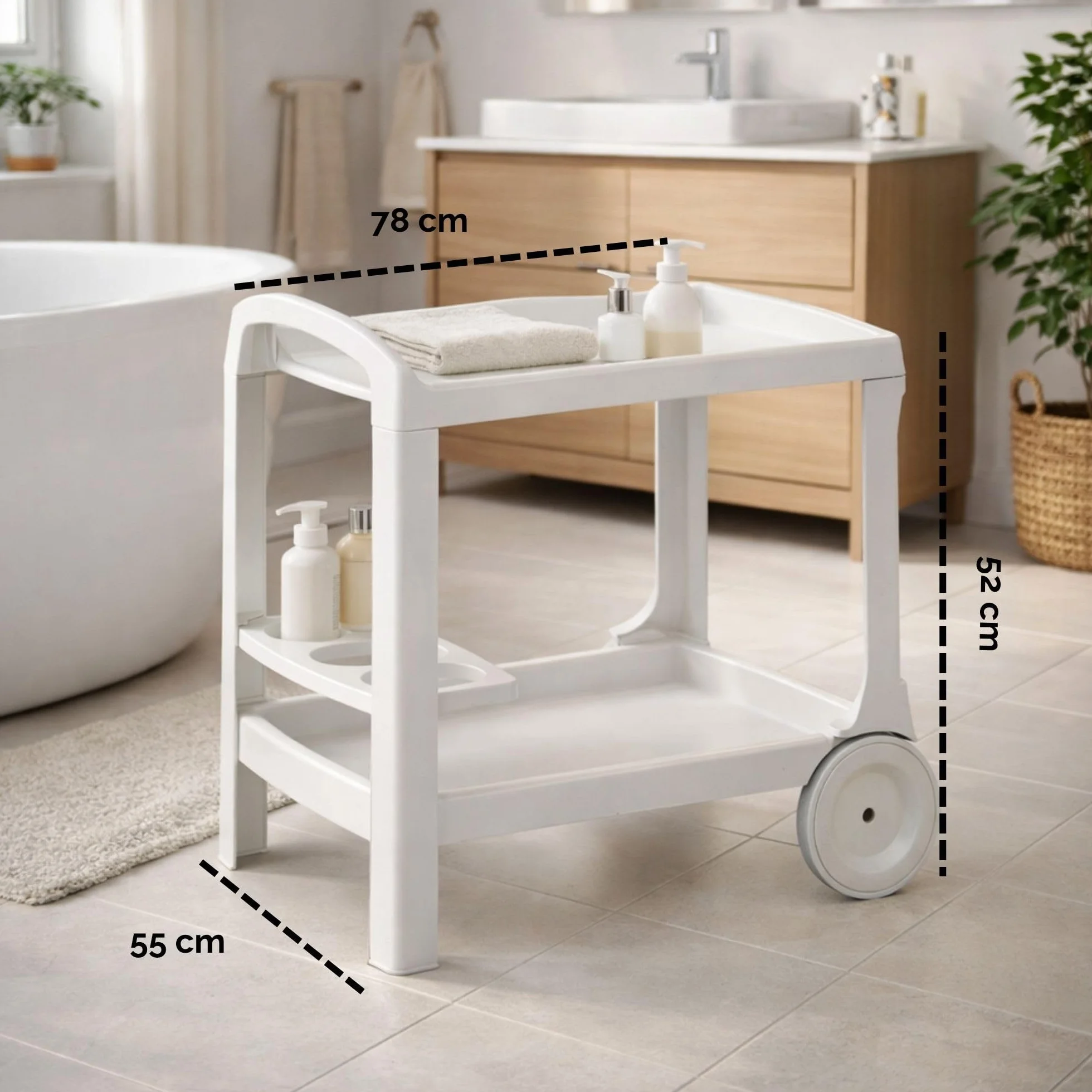 Carrello Multiuso in Plastica Bianco con Ripiani Portavivande Portabottiglie per Cucina Casa Esterno