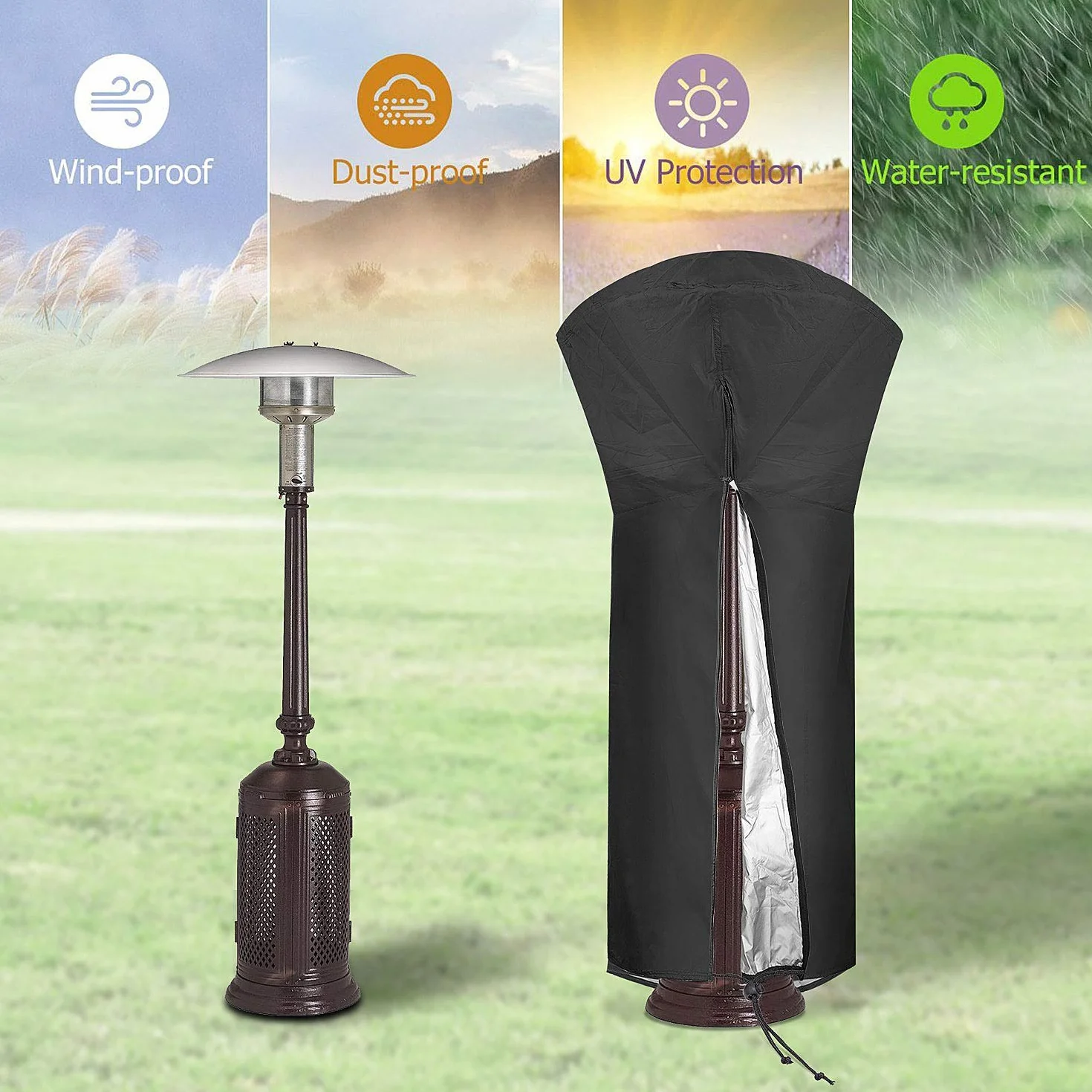 Comius Sharp Patio Heater Cover, Impermeabile Copertura Riscaldatore Patio, Telo Protettivo per Stufa a Fungo da Esterni 226 x 85 x 48 cm