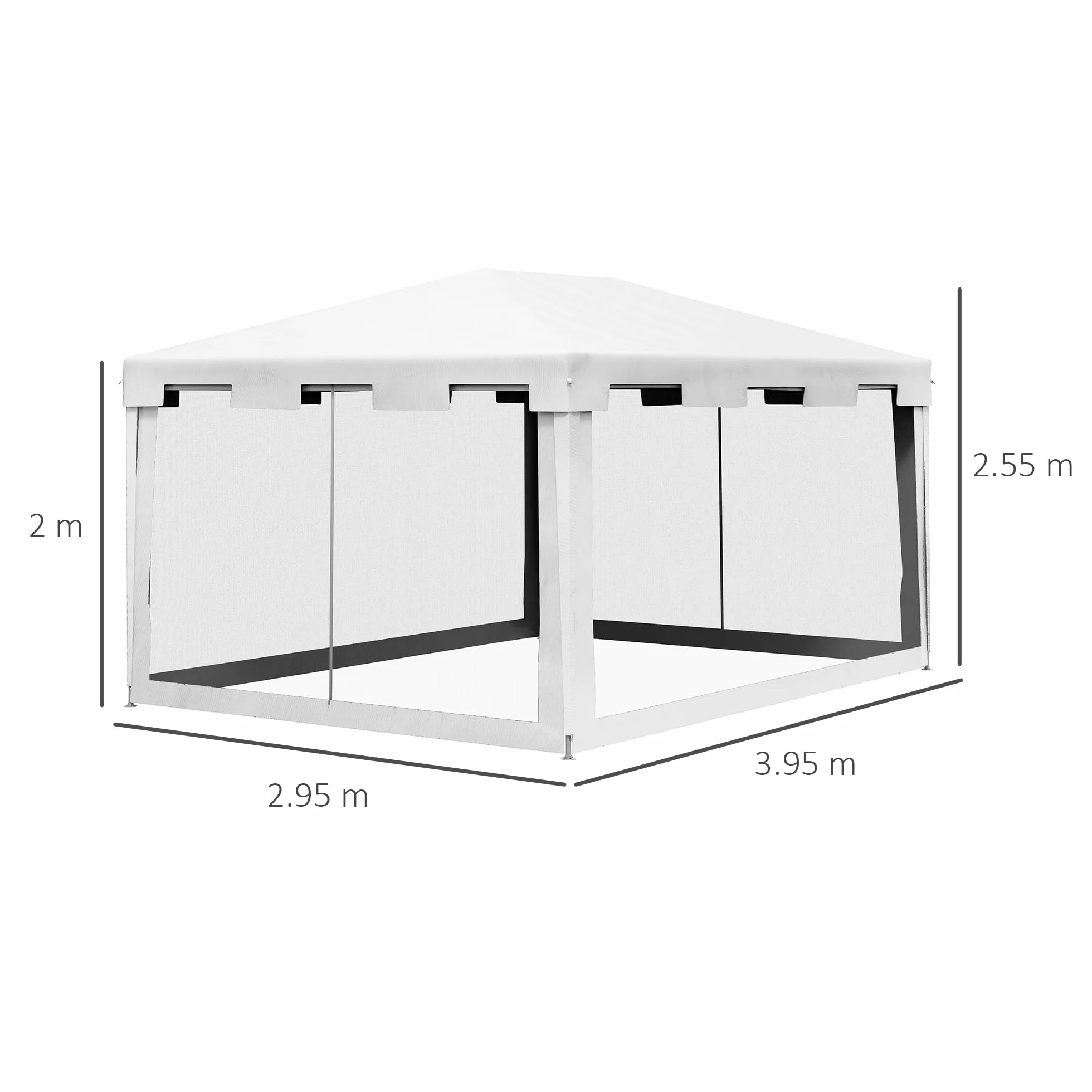 Outsunny Gazebo 4x3 m con Zanzariera e 2 Ingressi, Gazebo da Giardino in Metallo e PE, Bianco e Nero