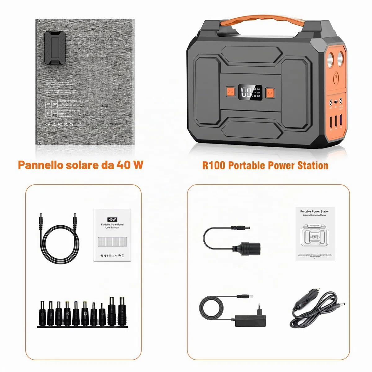 Powkey Powerstation con pannello solare pieghevole, 40-180 W, 99 Wh/27000 mAh, stazione di alimentazione portatile AC 230 V, USB-A/USB-C per camper