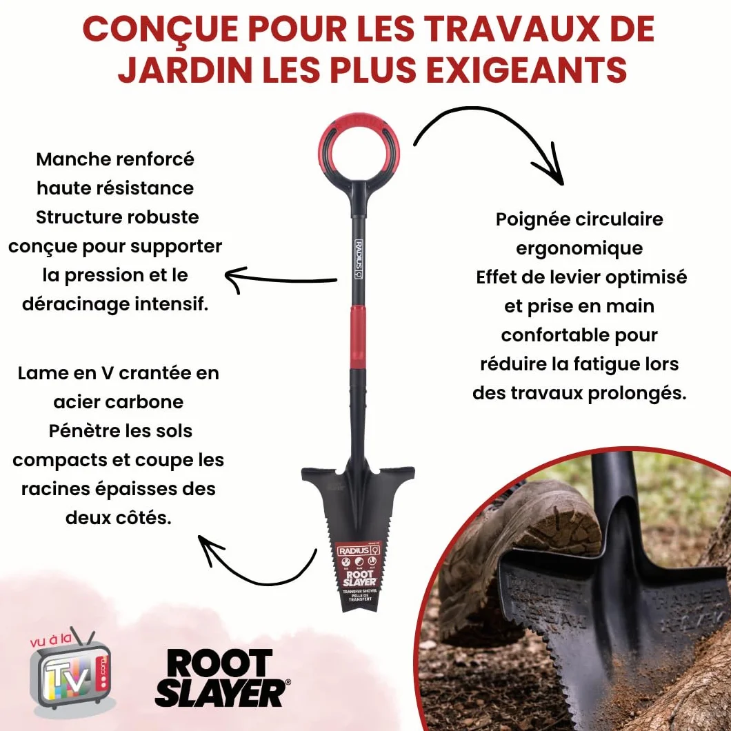 Rootslayer – Venteo – Vanga professionale multifunzione 6 in 1 RootSlayer – Manico 360 – Adulto – Nero – Lama affilata – Denti dentati