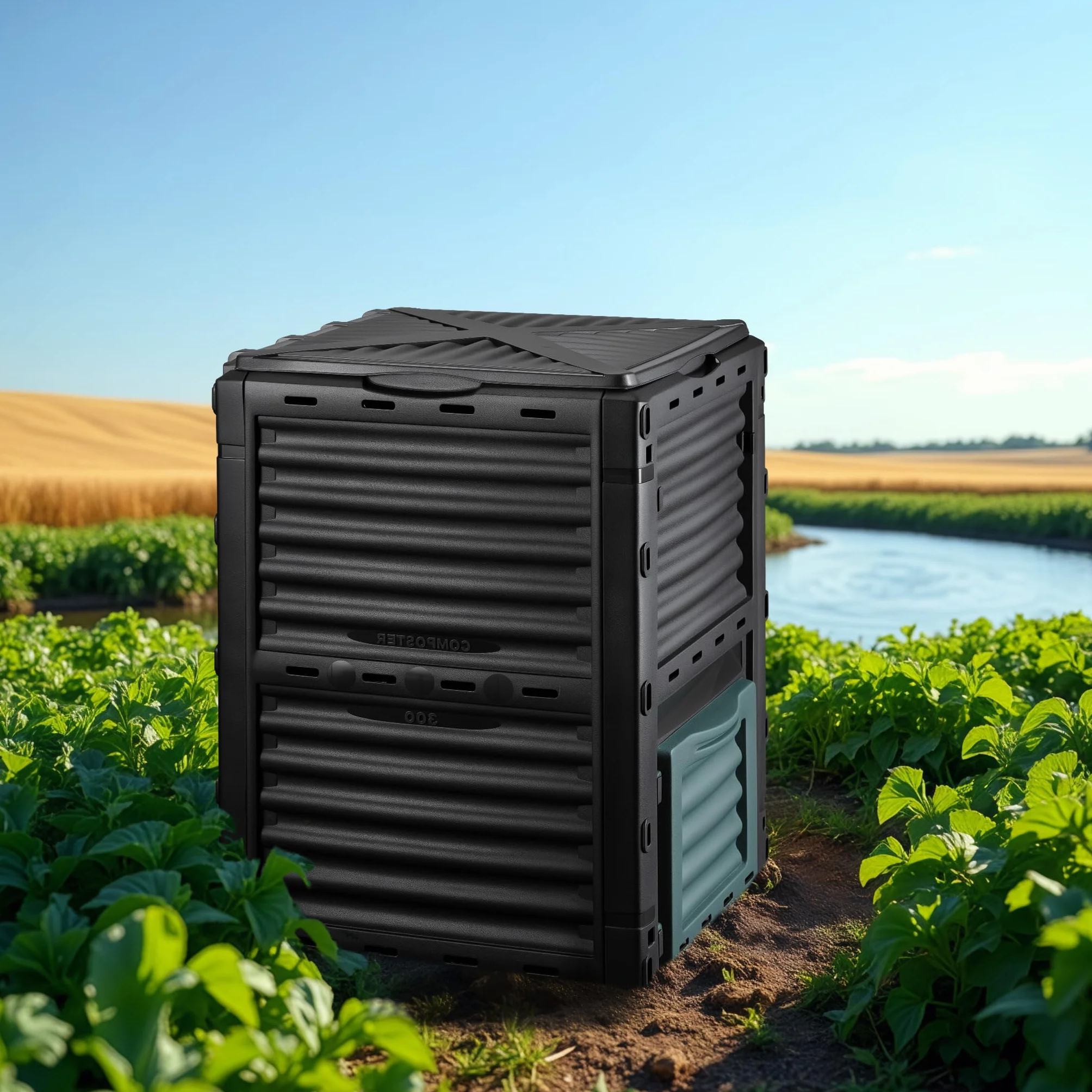 Wiltec Compostiera da 300 litri 61 x 61 x 82 cm, plastica giardino con coperchio e sportello