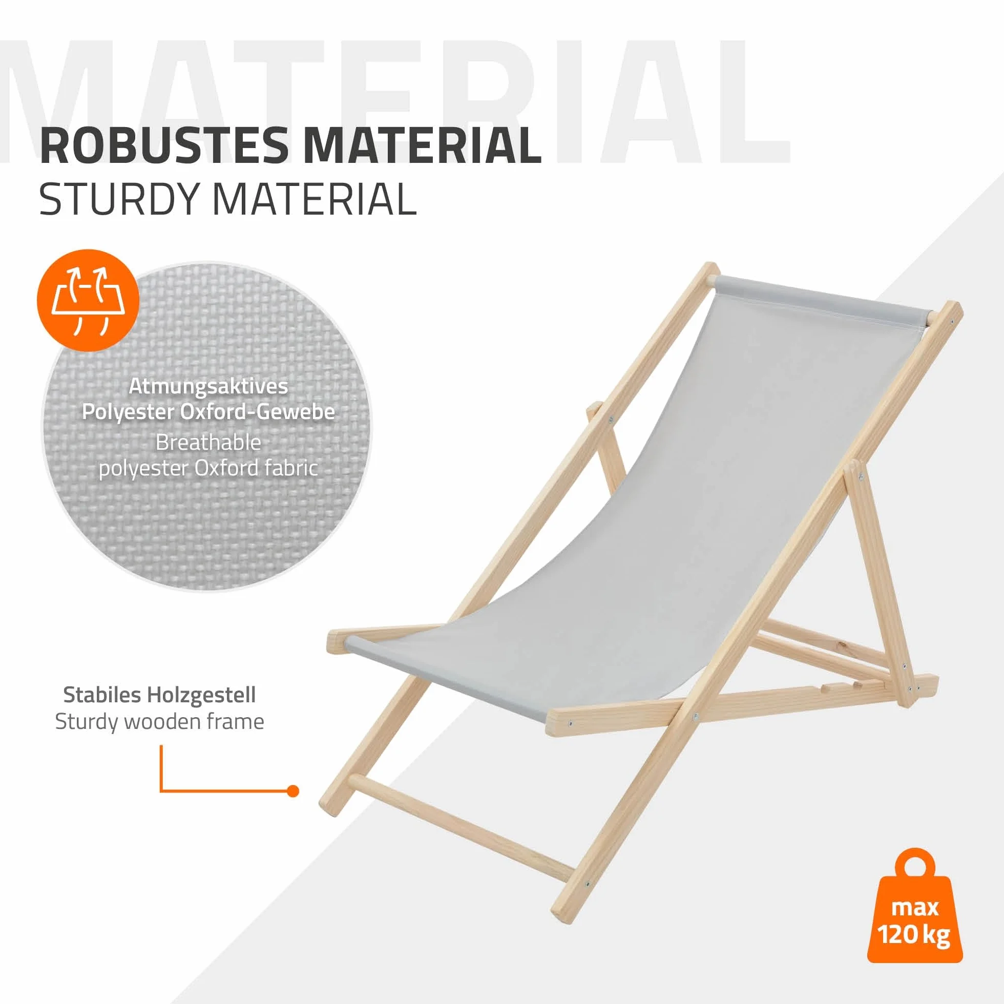 ECD Germany 10x Sedie a Sdraio Pieghevole in Legno con Tessuto Traspirante Grigio Chiaro Schienale Reclinabile in 3 Posizioni, Lettino Relax con Portata 120 kg per Spiaggia, Giardino e Terrazza