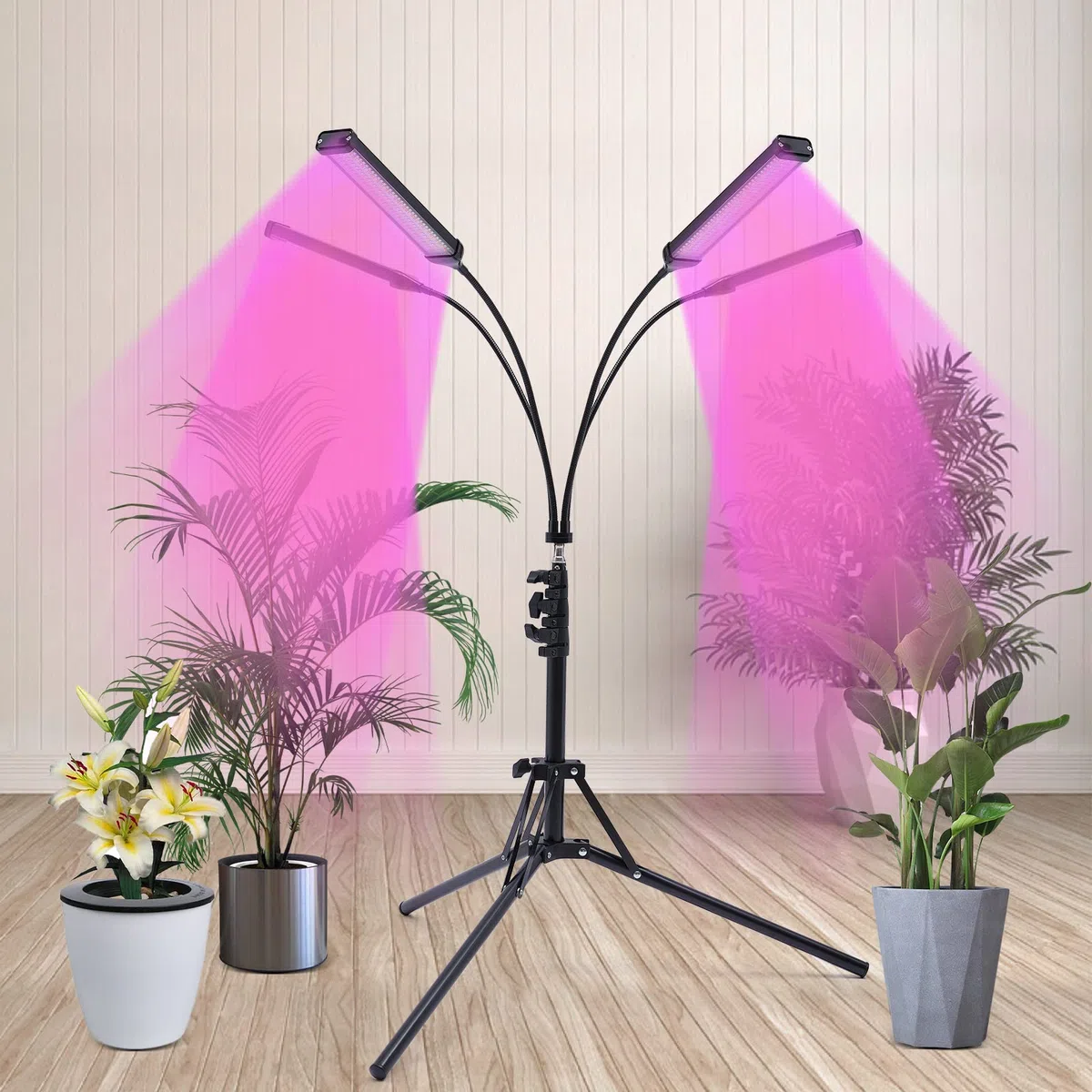Lampada a 4 teste per piante da interno, luce solare, con clip, per piante e piante