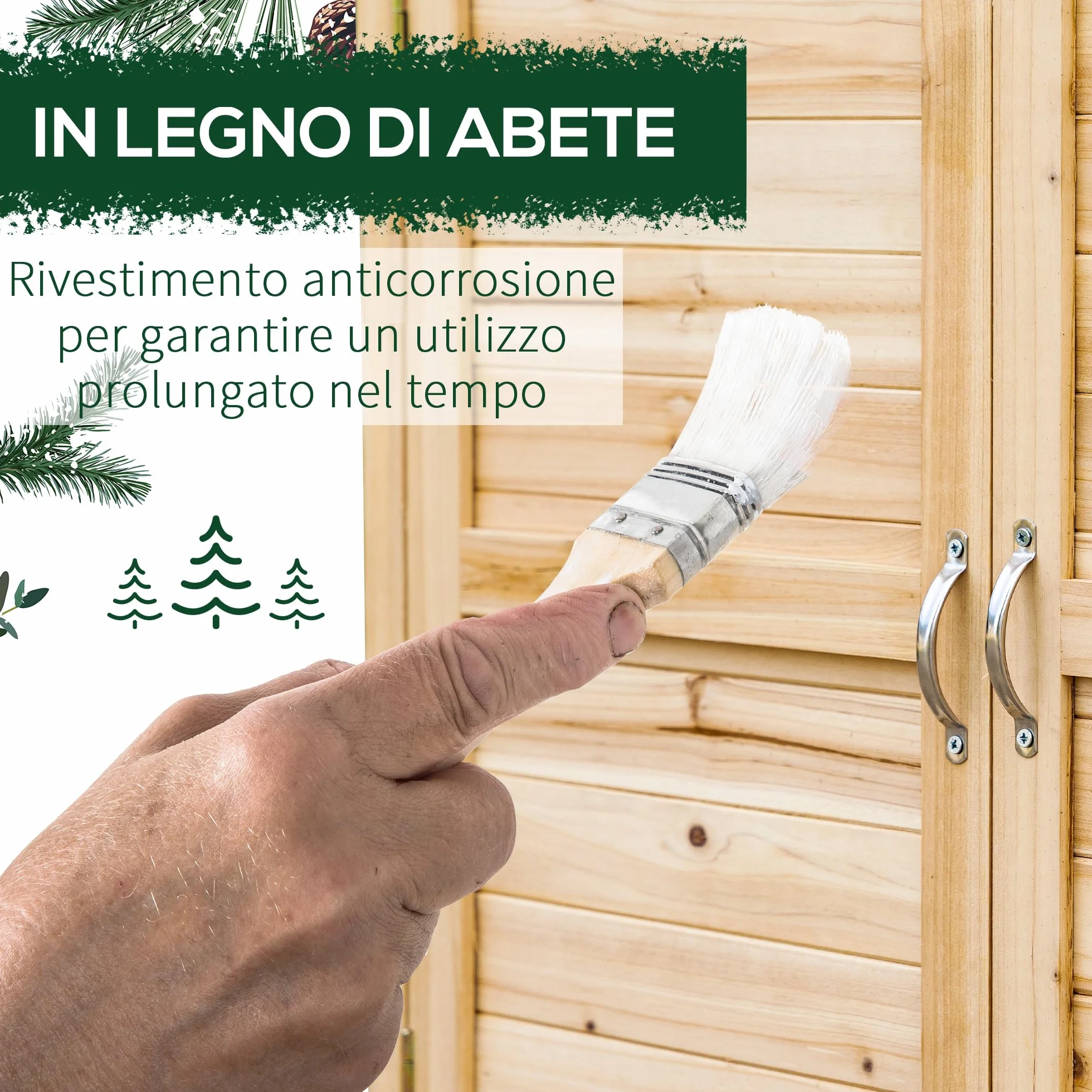 Outsunny Armadietto da Esterno a 2 Ripiani in Legno di Abete con Design Rialzato e 2 Ante, 83x40x92 cm, Color Legno