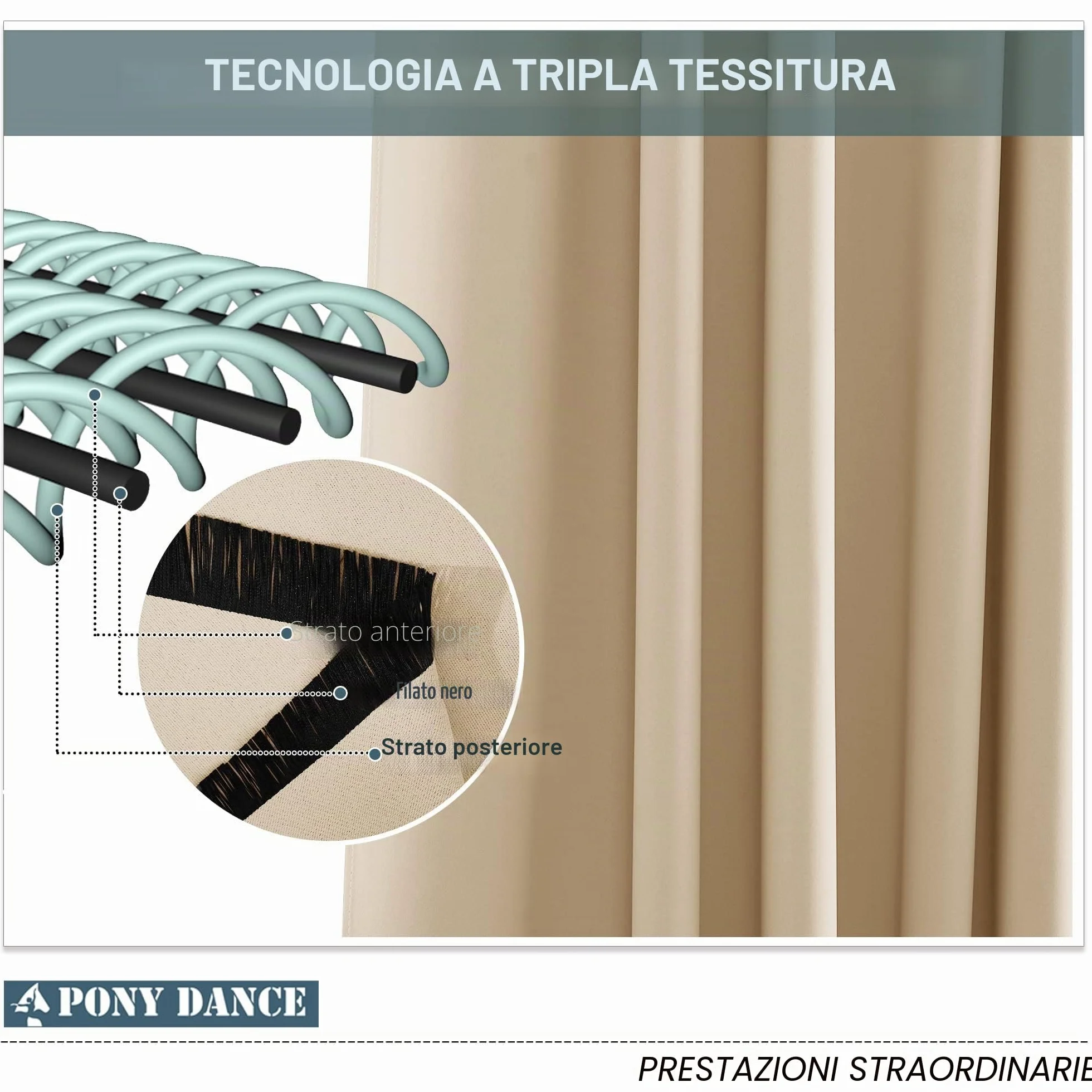 PONY DANCE Tende da Esterno Impermeabile da Sole per Balconi 2 Pezzi L 132 x A 243 cm Tenda Termica con Passanti Adesivi per Veranda Curtains Oscuranti per Gazebo, Beige