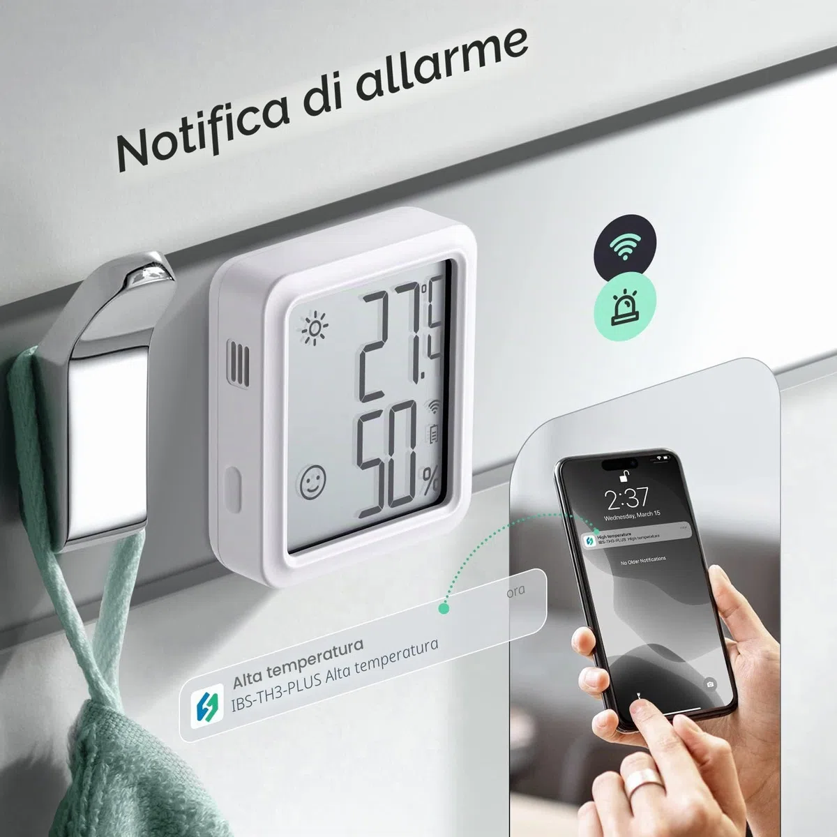 Inkbird Termometro Igrometro WiFi,IBS-TH3-PLUS Sensore di Temperatura con LCD Display,APP Controllo,Alert Notification,Termometro Ambiente Interno per Camera Serra Garage Cantina di Vini