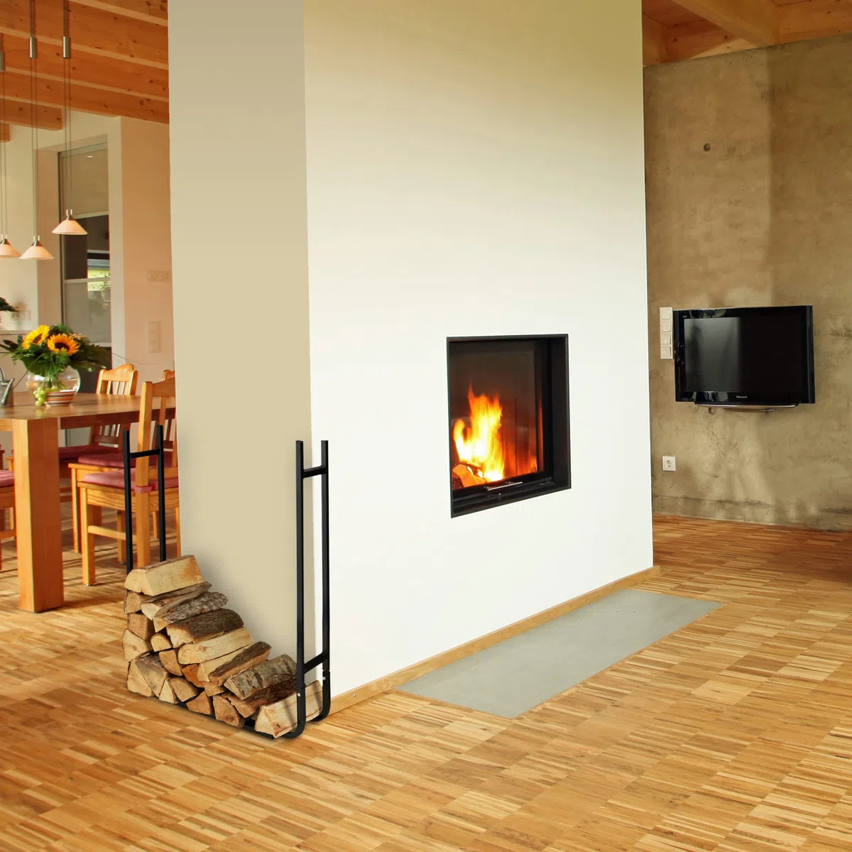Relaxdays Scaffale Portalegna in Metallo, Fino a 100 kg, HxLxP 91x123x19,5 cm, Nero