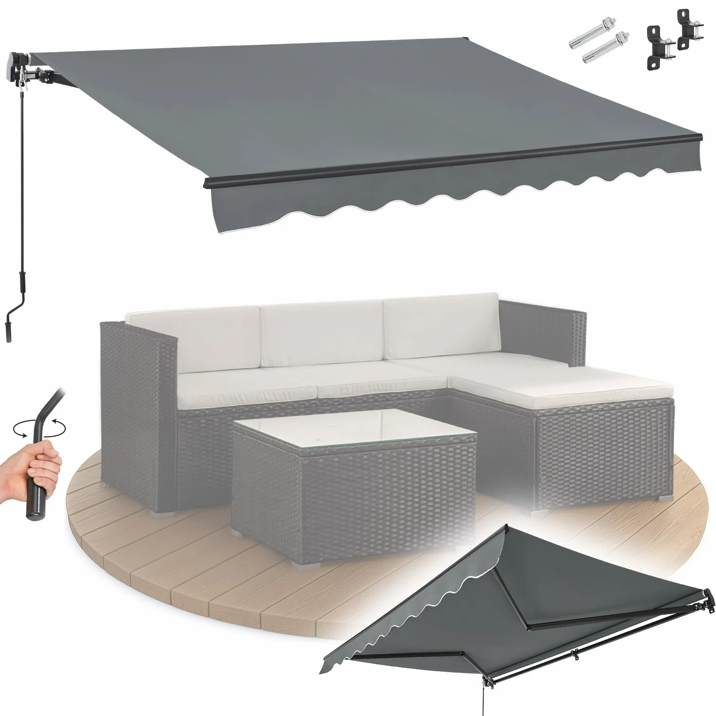 Juskys Tenda a Bracci Estensibili 400x300 cm UV40+ Impermeabile con Manovella Regolabile Grigio