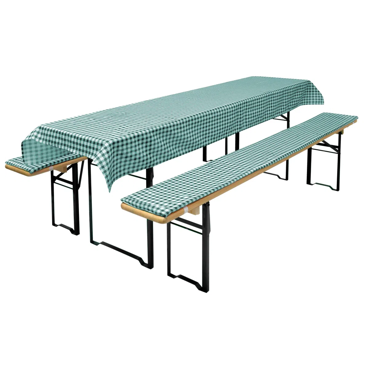Set Birreria 3 Pezzi 2 Cuscini Imbottiti per Panche 220x25 cm Tovaglia 240x90 cm Verde a Quadri