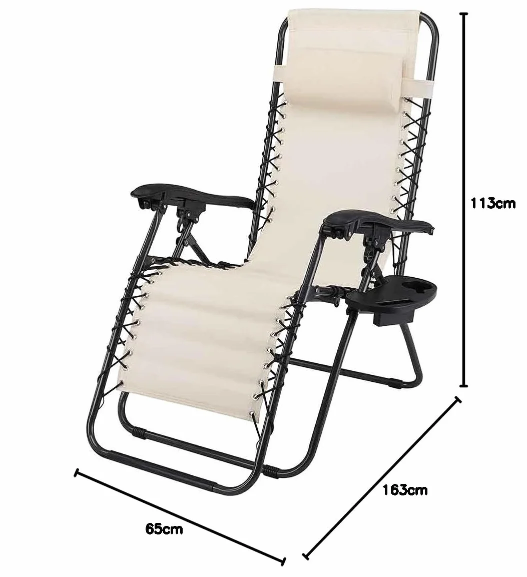 BAKAJI Sedia gravità Zero Sdraio da Giardino Poltrona Relax Pieghevole Salvaspazio con Vassoio Tubolari Acciaio 22mm Reclinabile Tessuto in Texilene Traspirante Terrazzo Piscina Esterno (Beige)