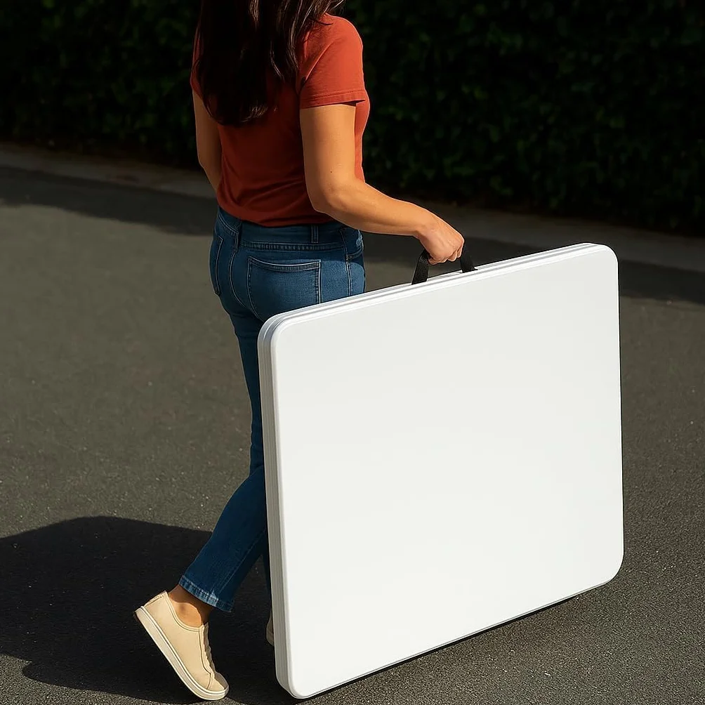 PALUPLUS Tavolo Catering Rettangolare a Valigetta Bianco 180x71x74 cm Tavolo Pieghevole Resina Metallo