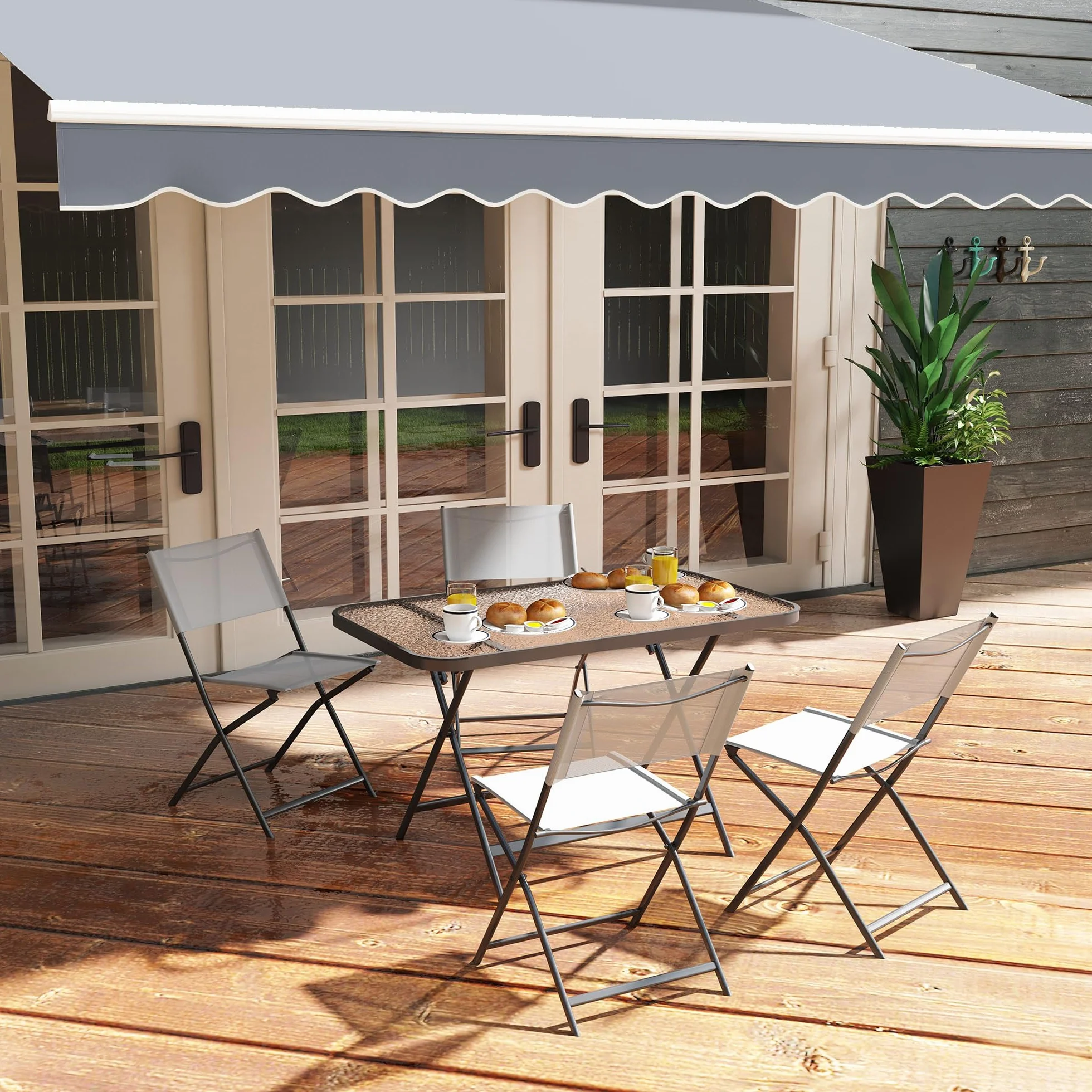 Outsunny Set Tavolo e Sedie da Giardino 5 Pezzi Pieghevole, Metallo, Grigio