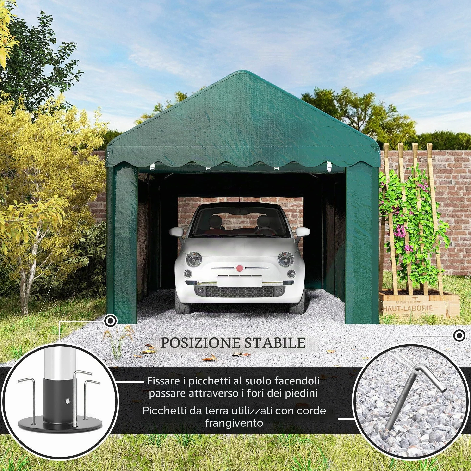Outsunny Tenda da garage Carport 3 x 6 m con 2 porte avvolgibili, tessuto PE 200 g, resistente ai raggi UV e impermeabile, per auto, camion, barca, verde