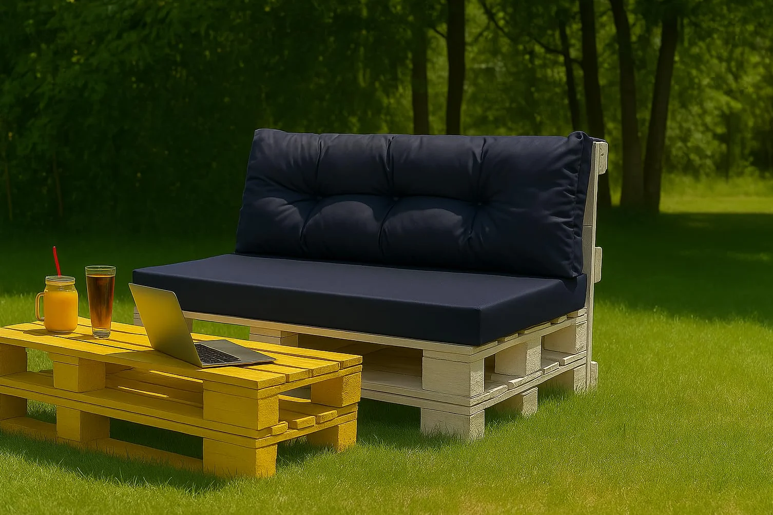 Cuscini per pallet da esterno - Cuscini per pallet impermeabili - Set di cuscini per pallet (Set cuscino seduta 120x60 + cuscino schienale 120x40, Marina)