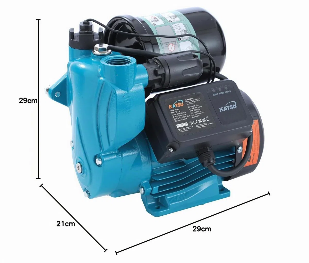 KATSU Pompa Booster Acqua 370W Pompa da Giardino, Controllo Automatico della Pressione, Autoadescante Adatta per Rubinetti Dell'acqua di Casa e Giardino 151436