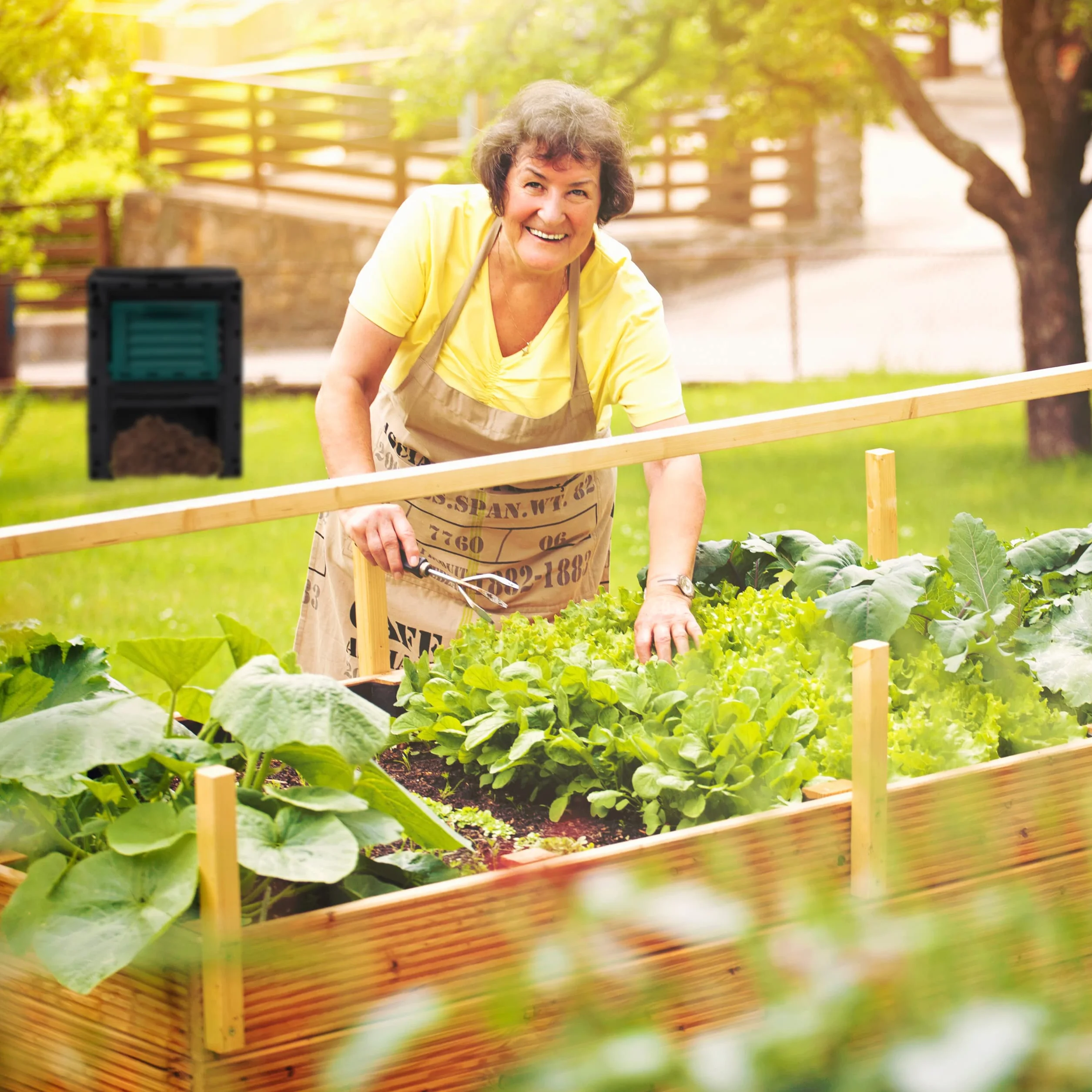 Relaxdays Compostiera da Giardino in Plastica, 230 l per Compost, Contenitore per Foglie, HxLxP: 80 x 60 x 57 cm, Nero